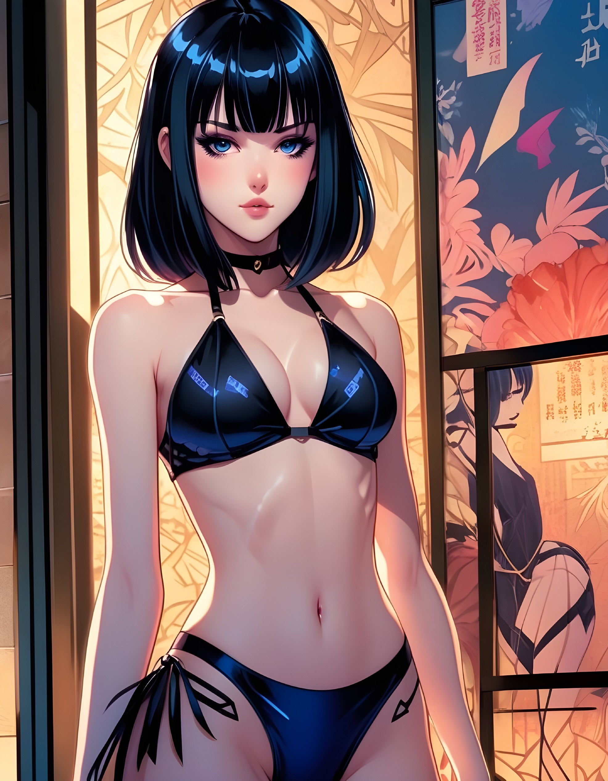 Character in Black Bikini with Bob Haircut and Patterns