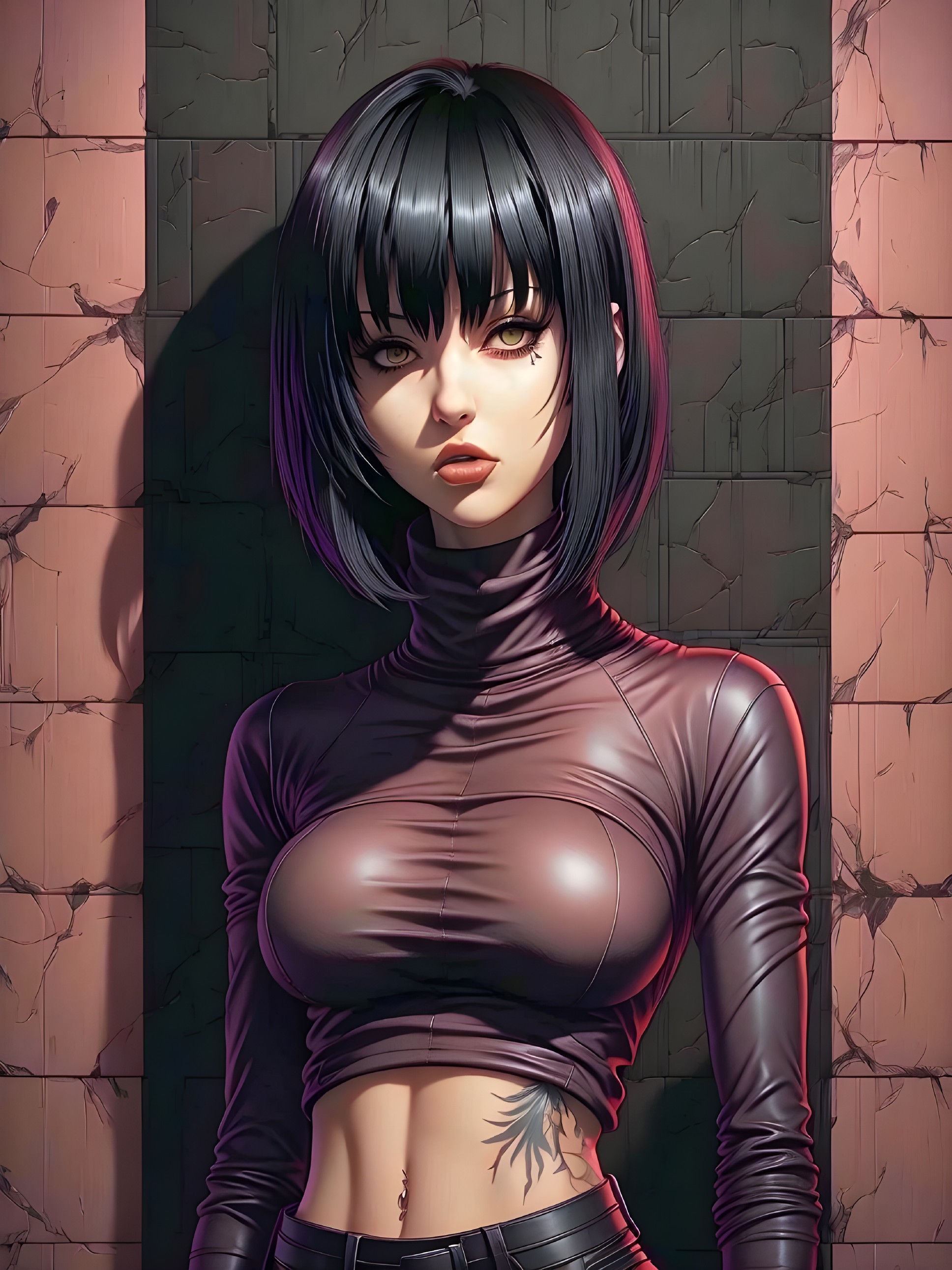 Confident figure with tattoos against textured wall