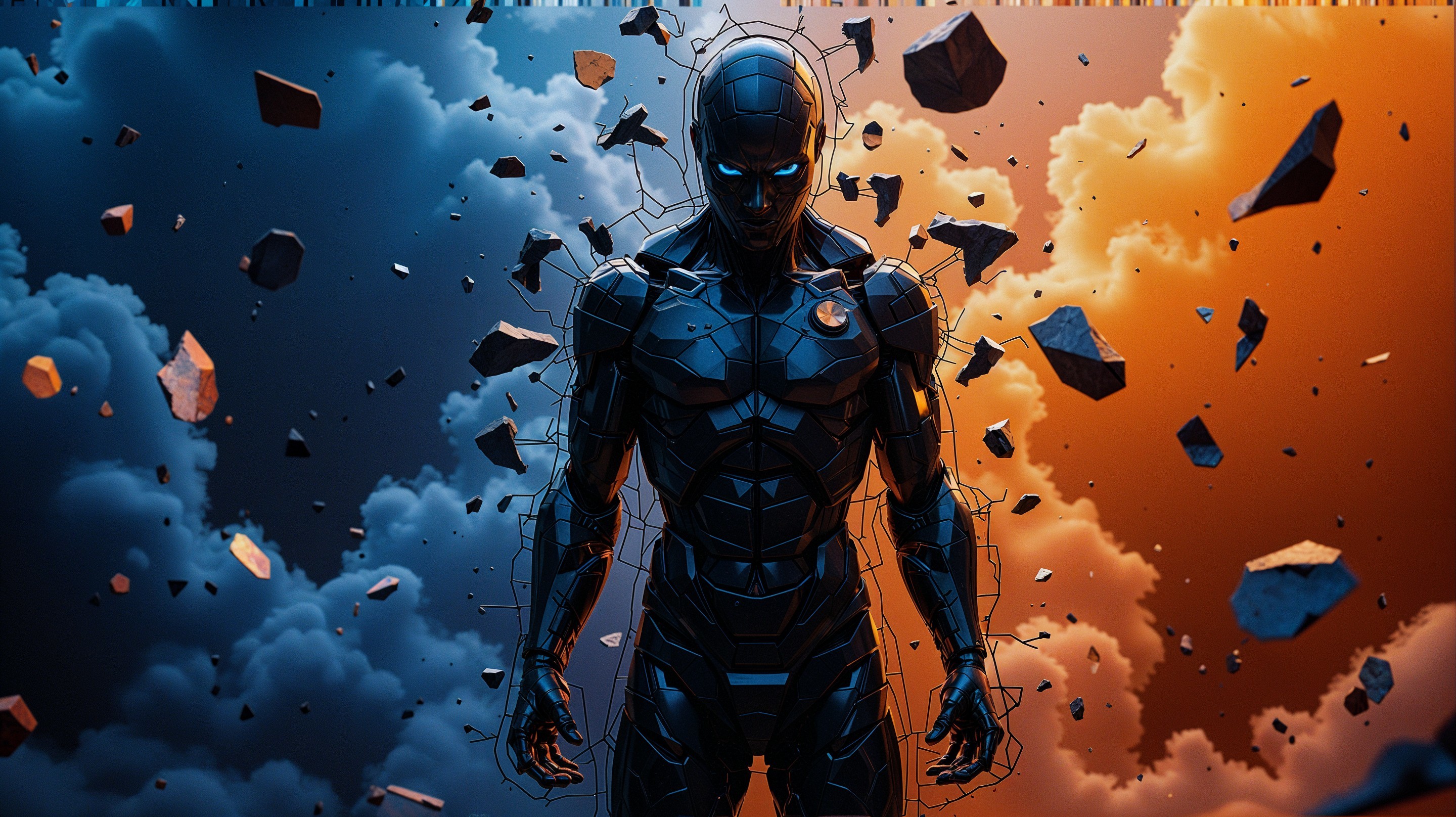 Futuristic Armored Figure in Dynamic Dramatic Scene