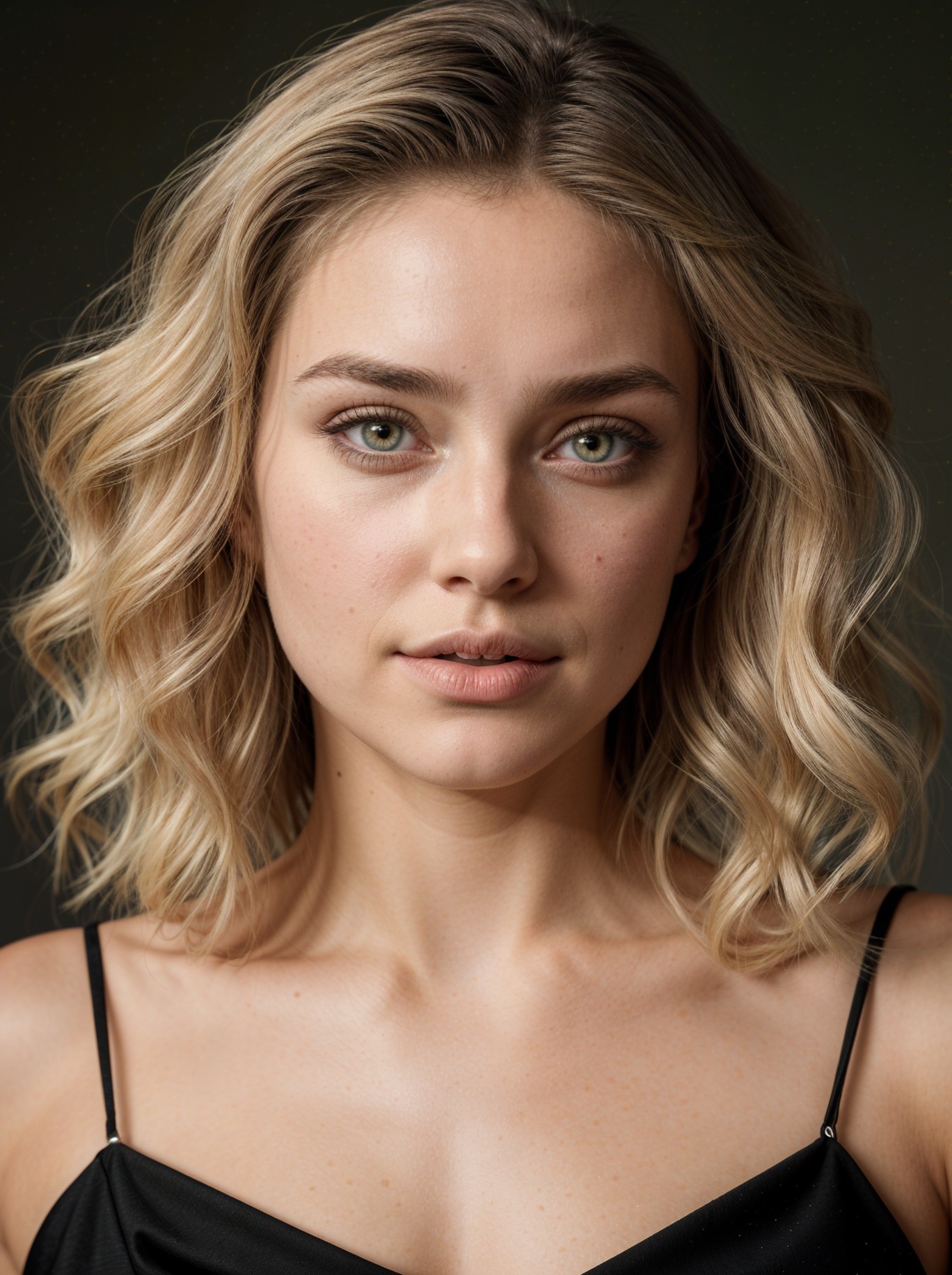 Portrait of a Young Woman with Blonde Hair and Green Eyes