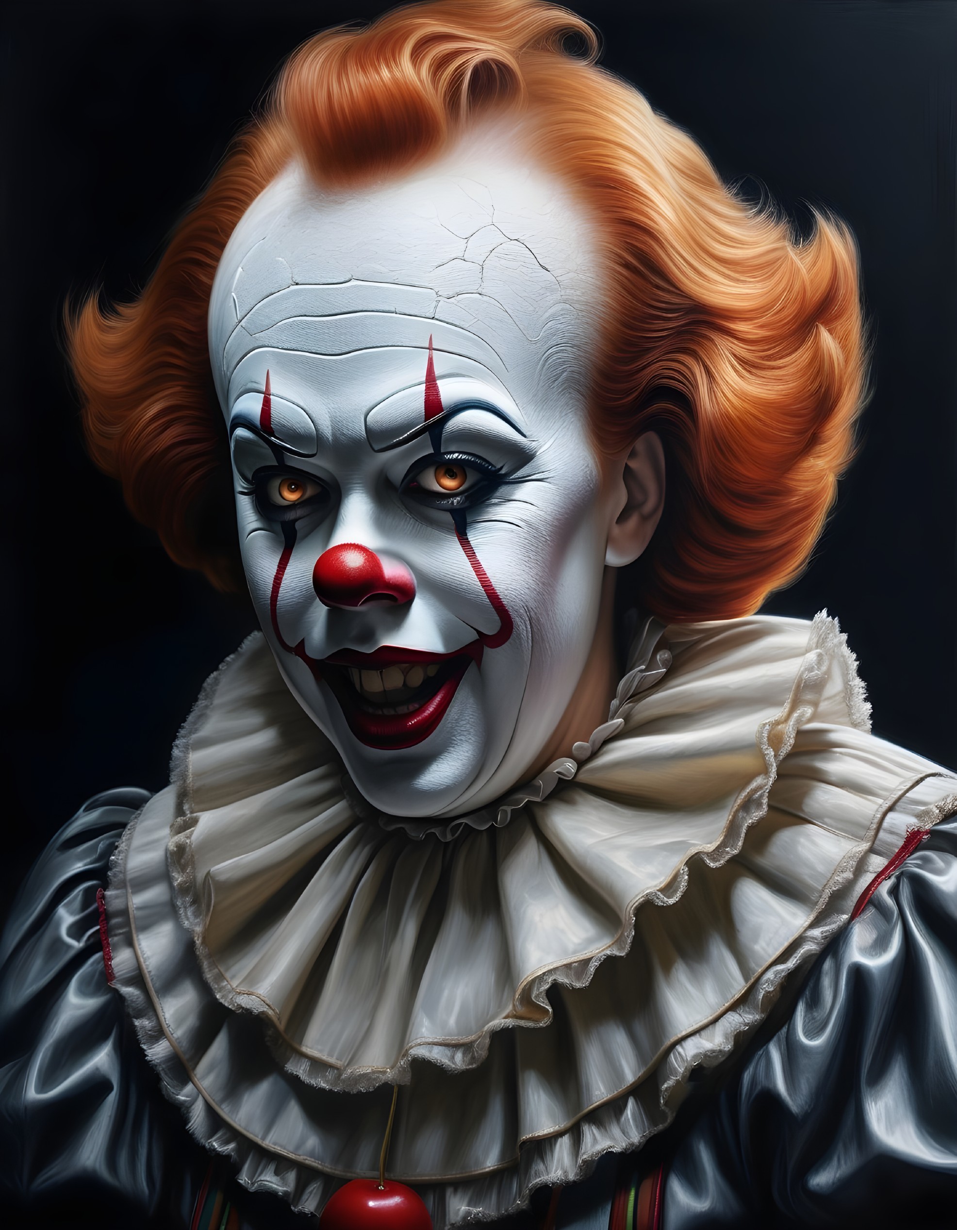 Sinister Clown with Cracked Face Paint and Wild Hair