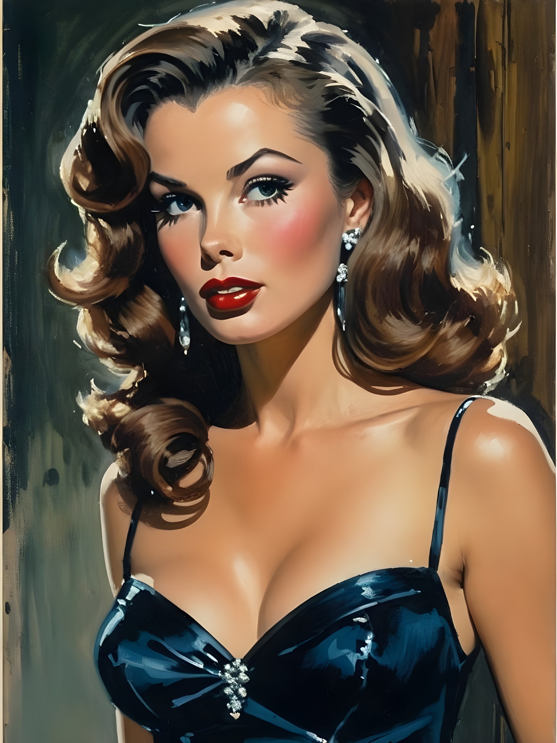 Glamorous Woman in Elegant Evening Dress and Makeup