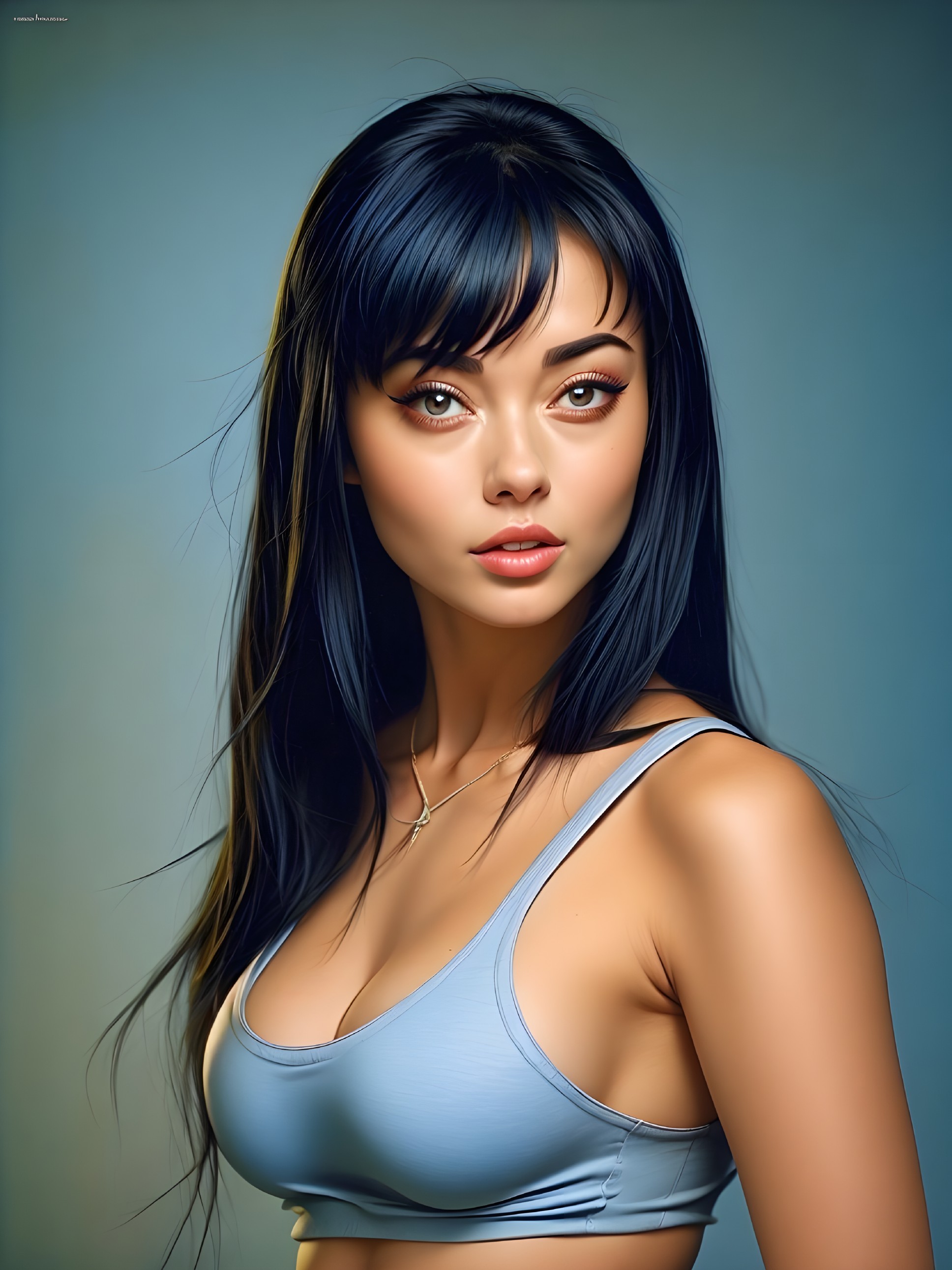 Close-up Portrait of a Woman with Dark Hair and Eyes