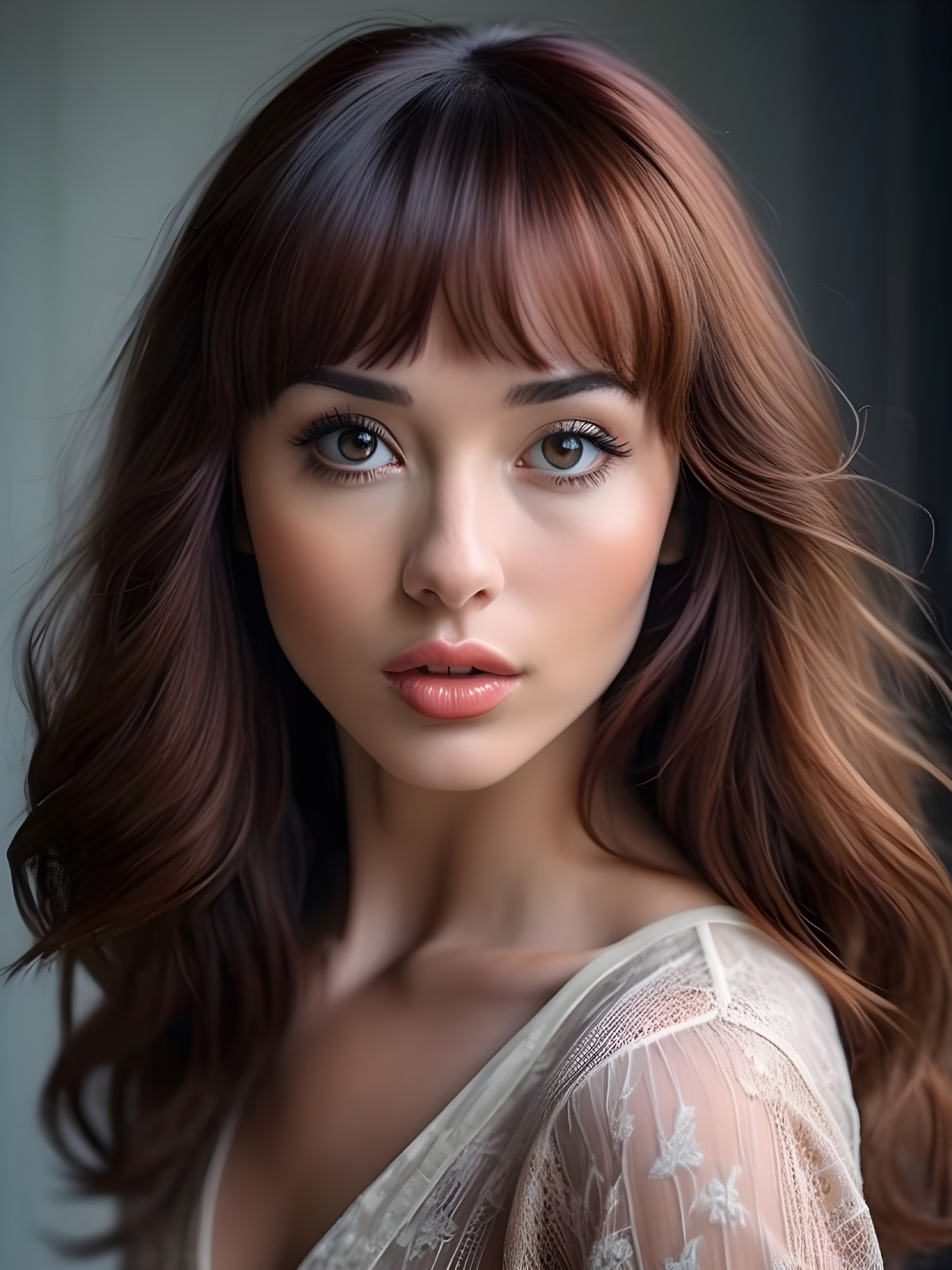 Portrait of a Young Woman with Wavy Brown Hair
