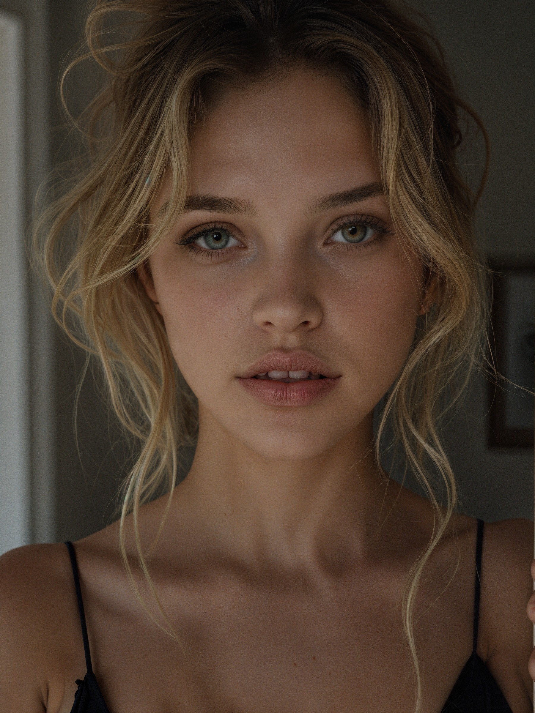 Close-Up Portrait of a Young Woman with Green Eyes