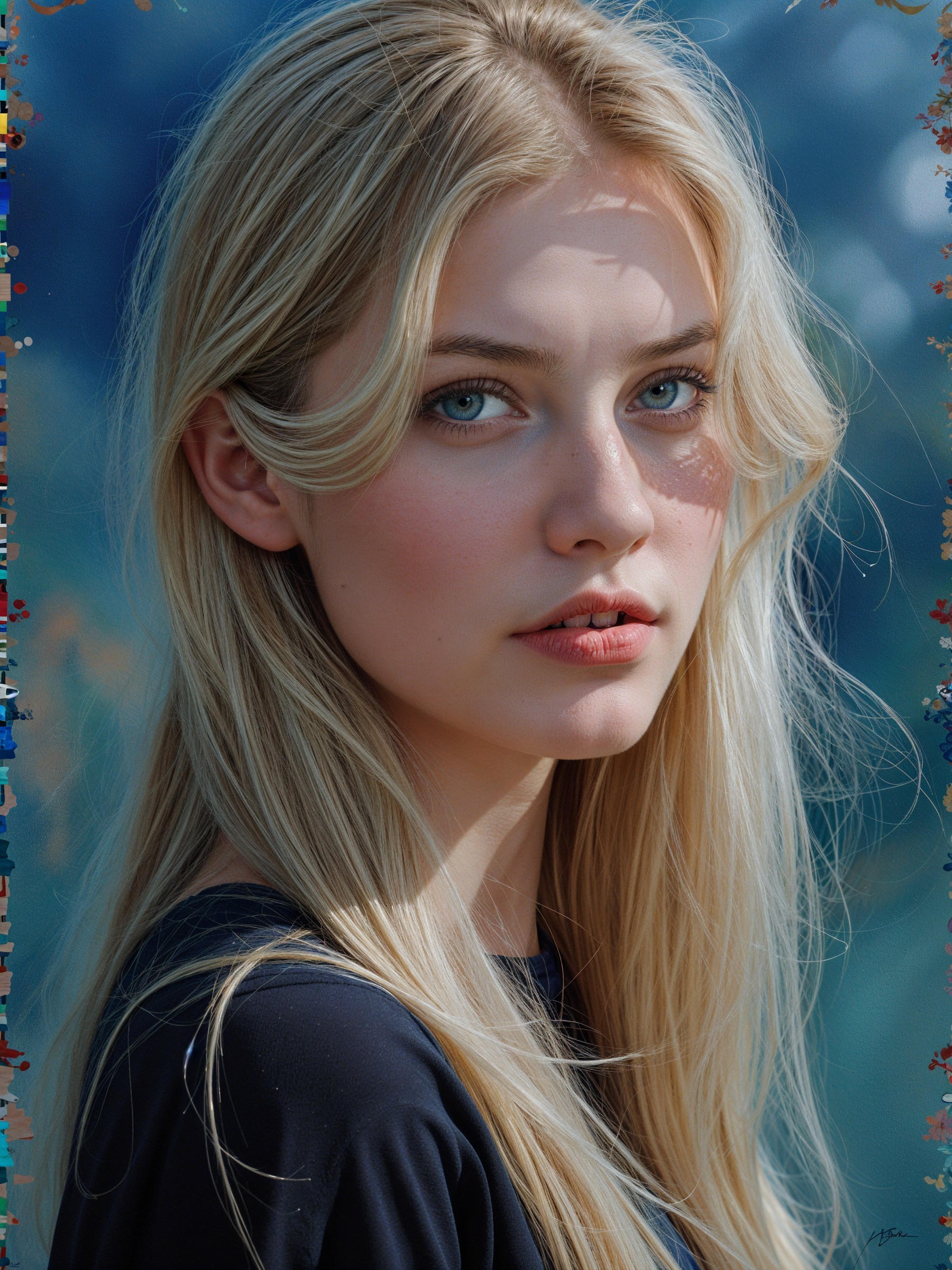Portrait of a Young Woman with Blonde Hair and Blue Eyes
