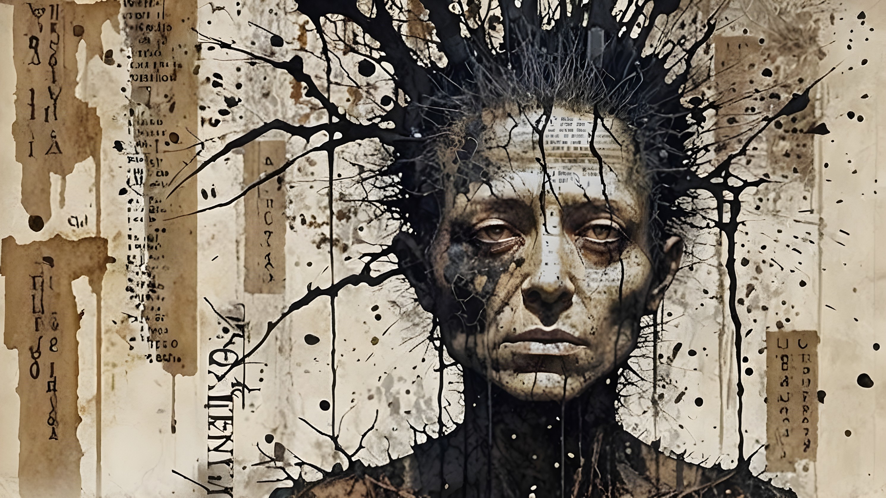 Portrait of a Woman with Ink and Text Elements