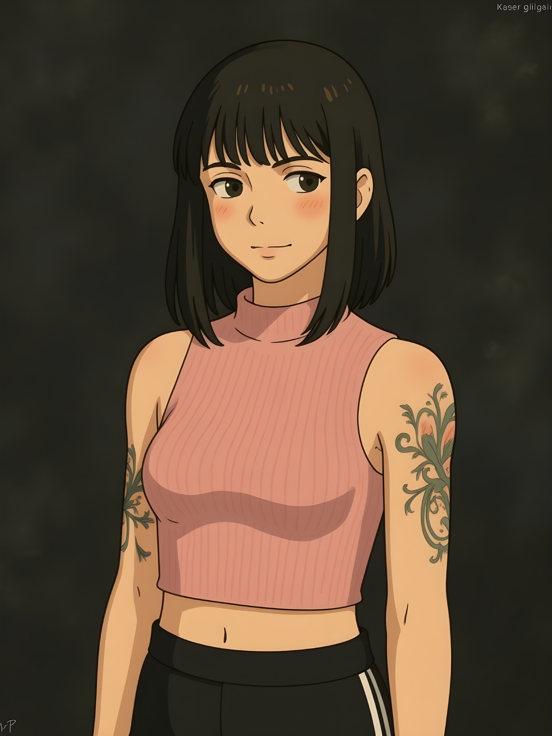 Young woman with floral tattoos in vibrant style