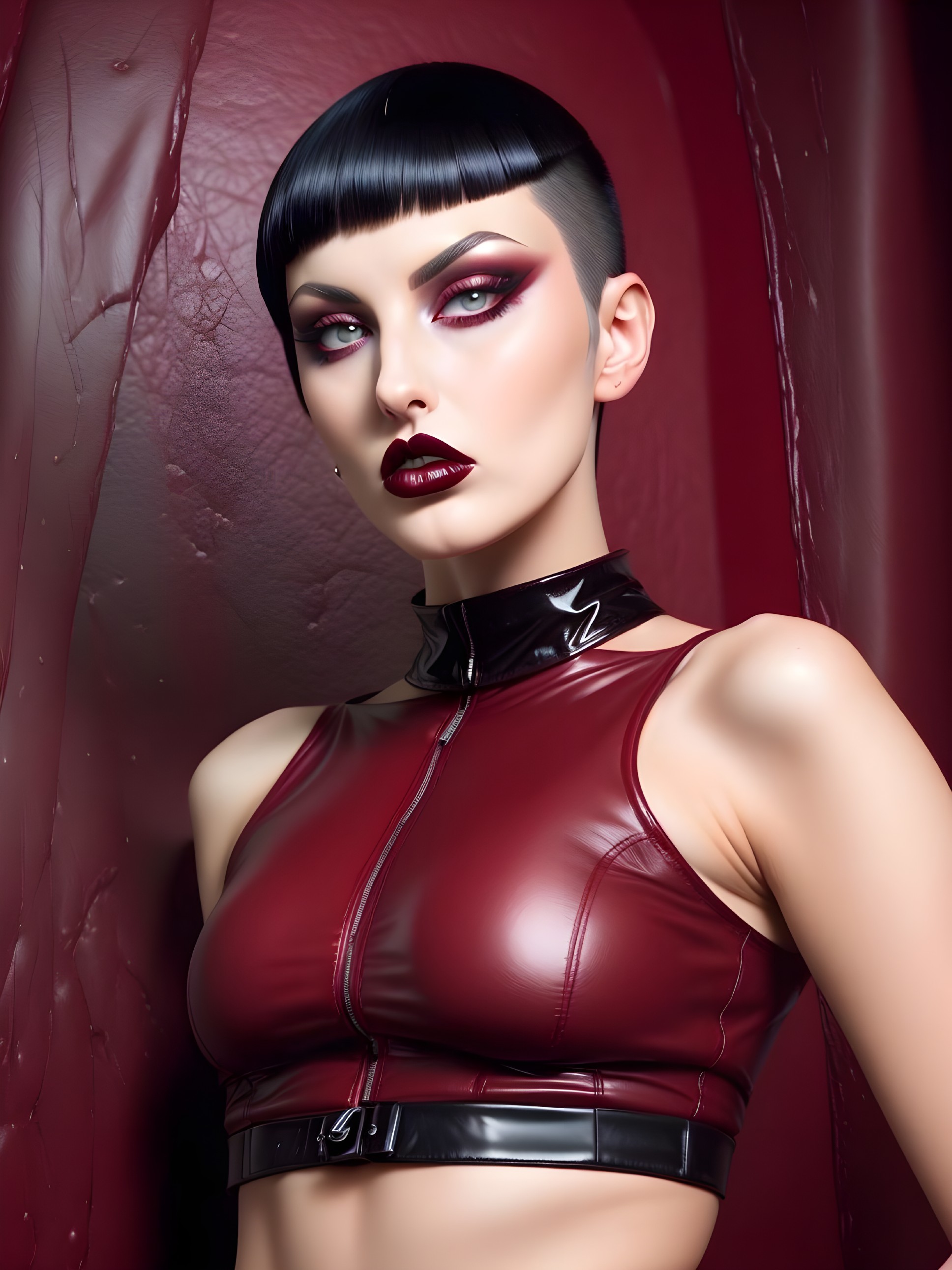Bold Makeup and Burgundy Leather Fashion Display