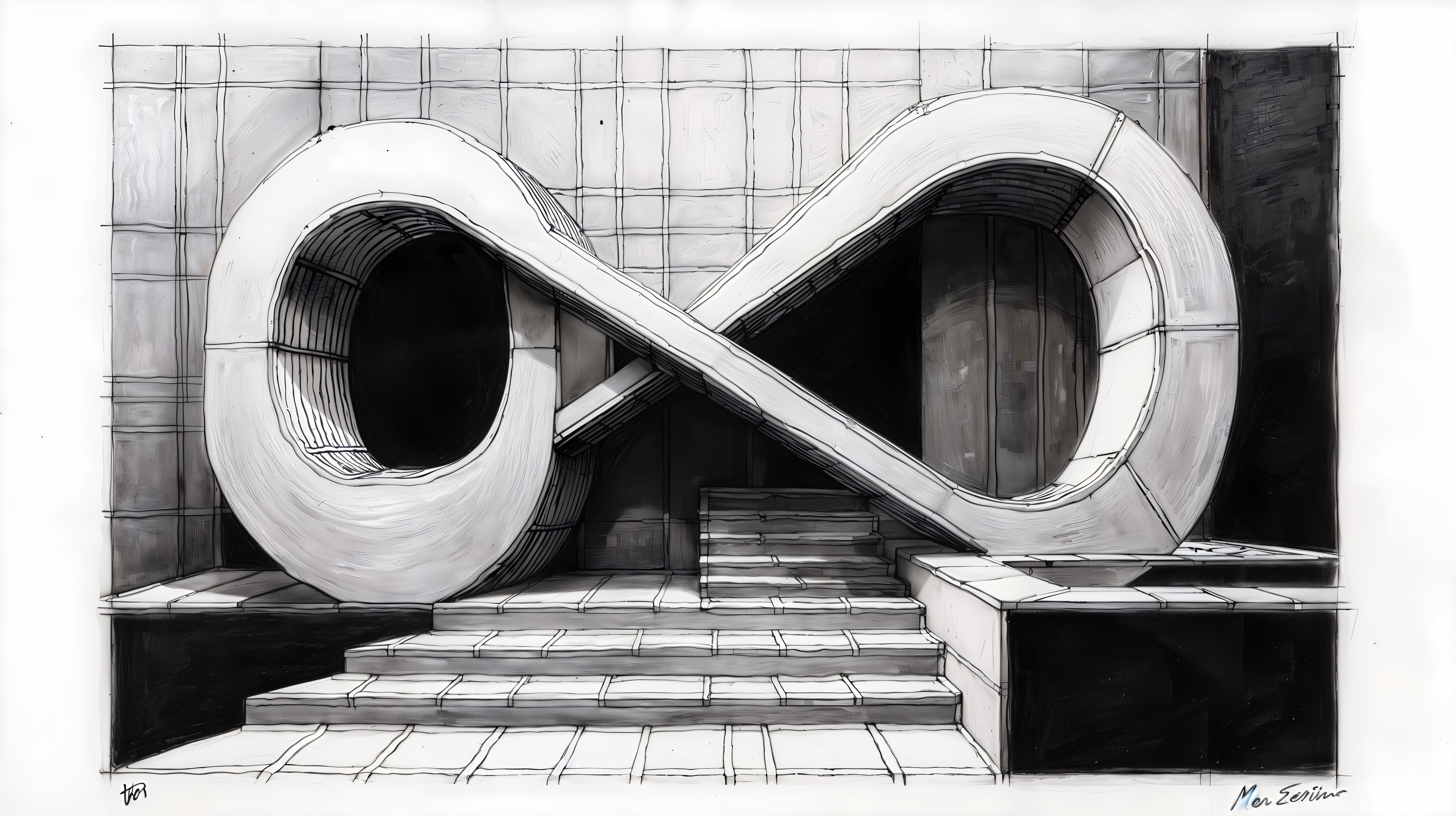 Large White Infinity Symbol Sculpture in Urban Setting