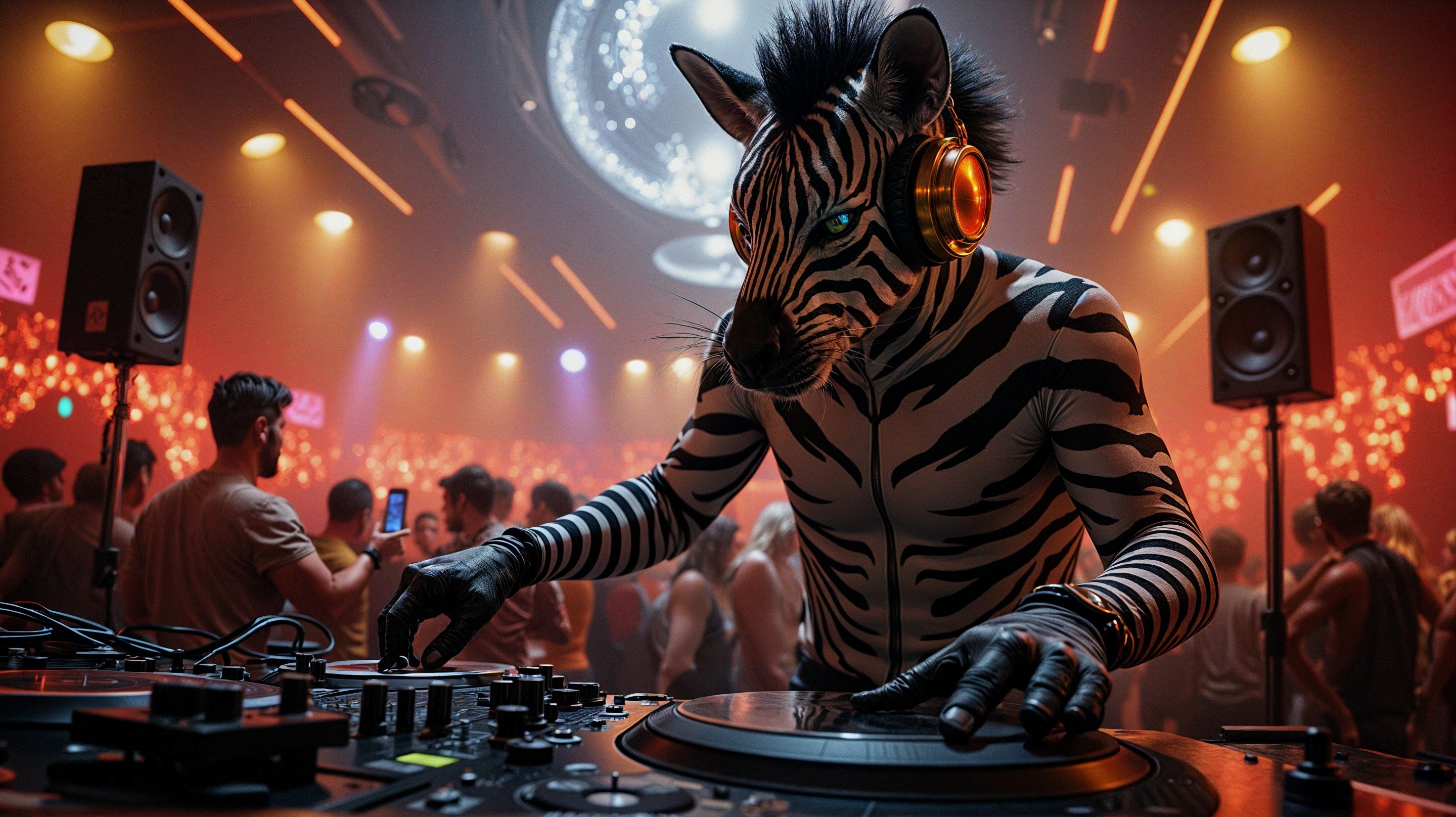 DJ in Zebra Mask Energizes Nightclub Atmosphere