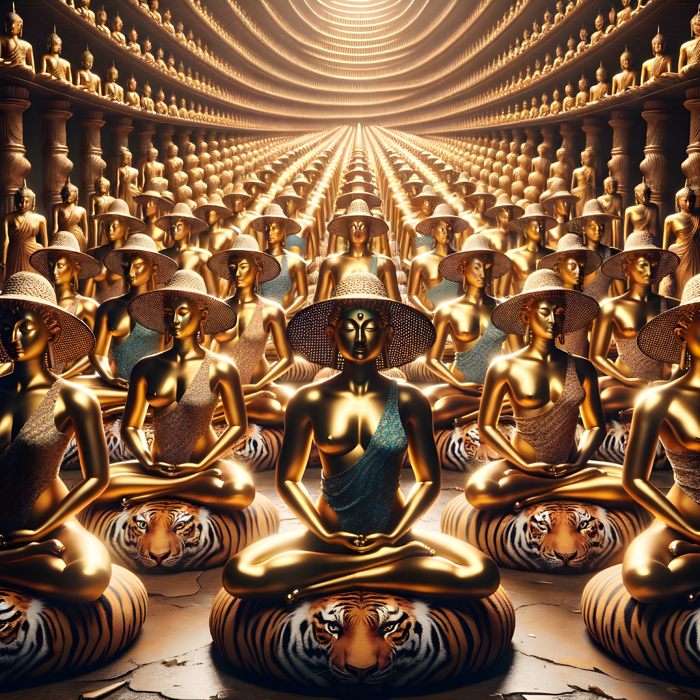 Golden Buddha Figures in Meditative Arrangement