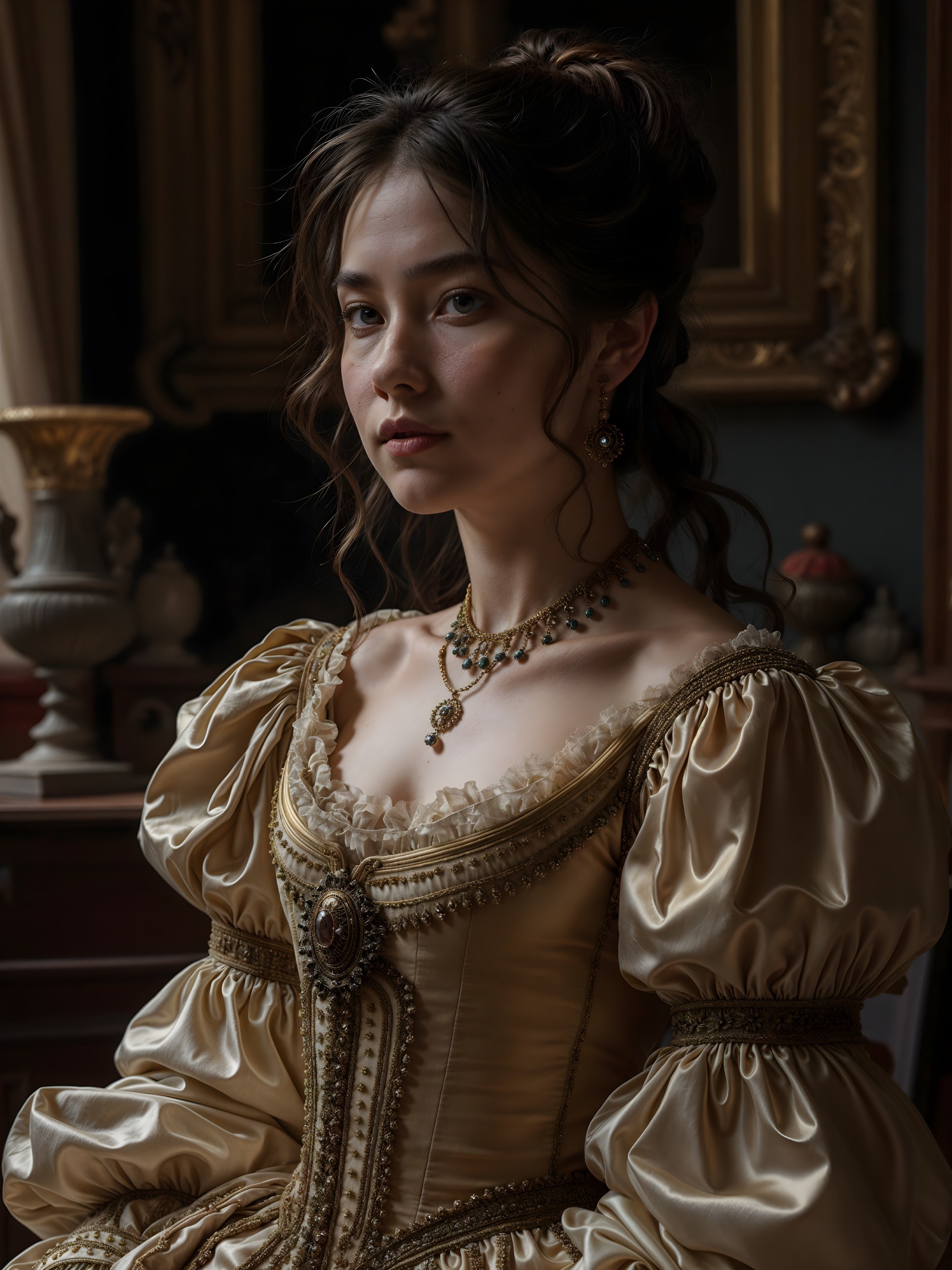 Elegant historical gown portrait of a young woman