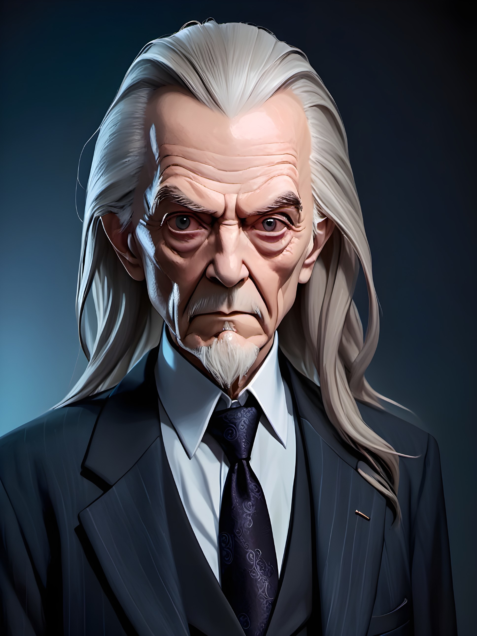 Older gentleman in dark suit with silver hair