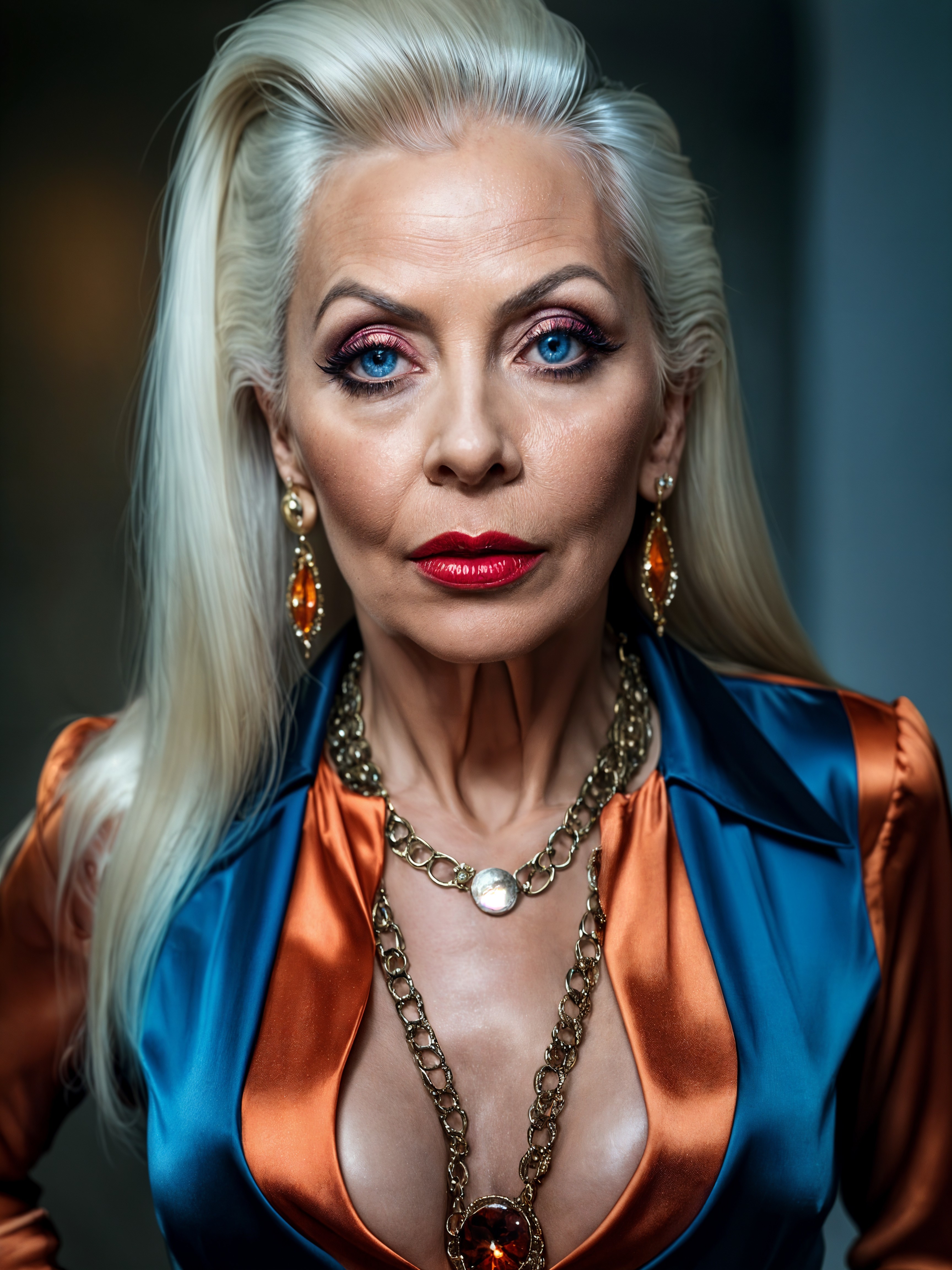 Portrait of a Woman with Blonde Hair and Bold Makeup
