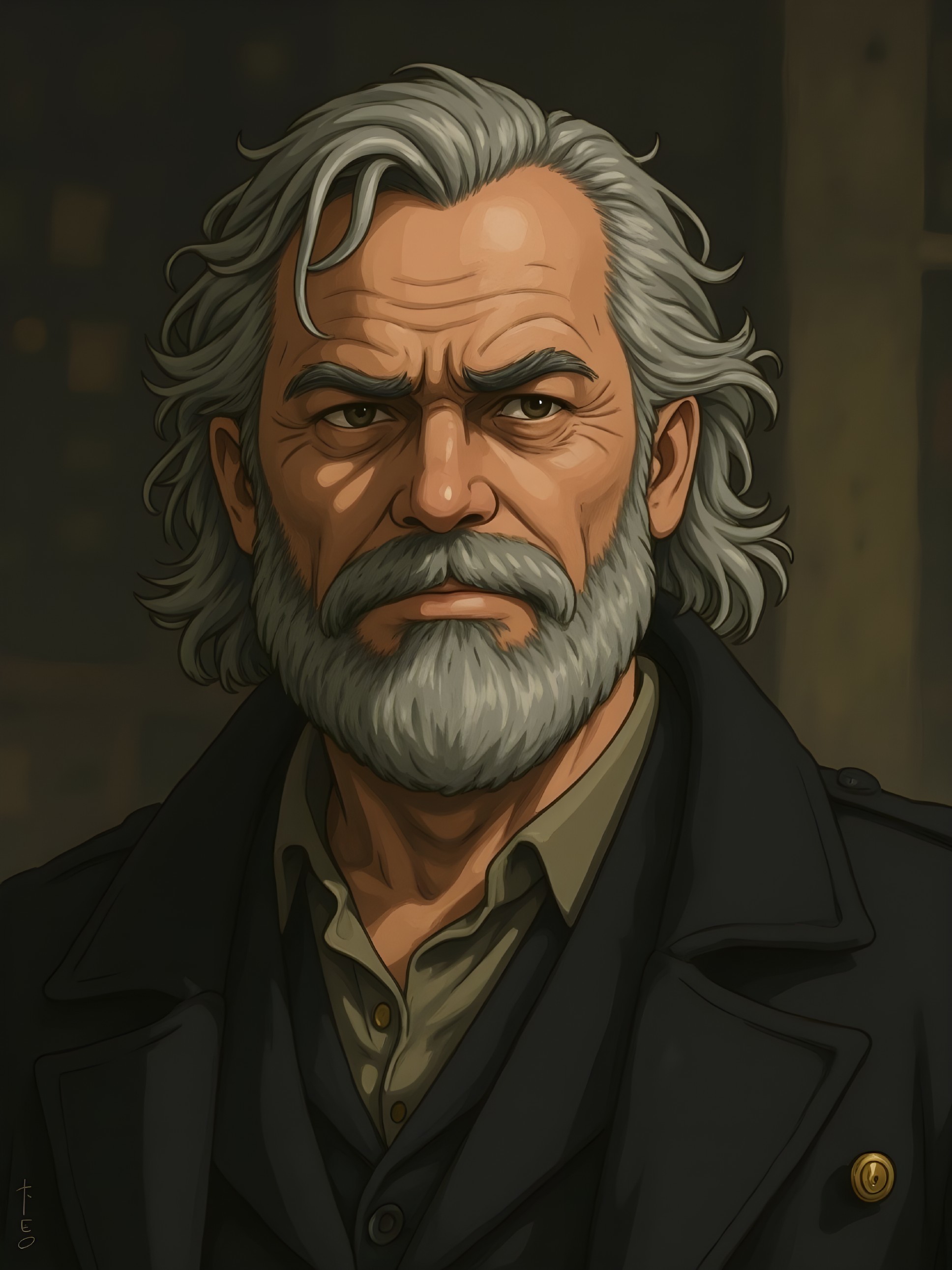 Middle-aged man with silver hair and serious expression