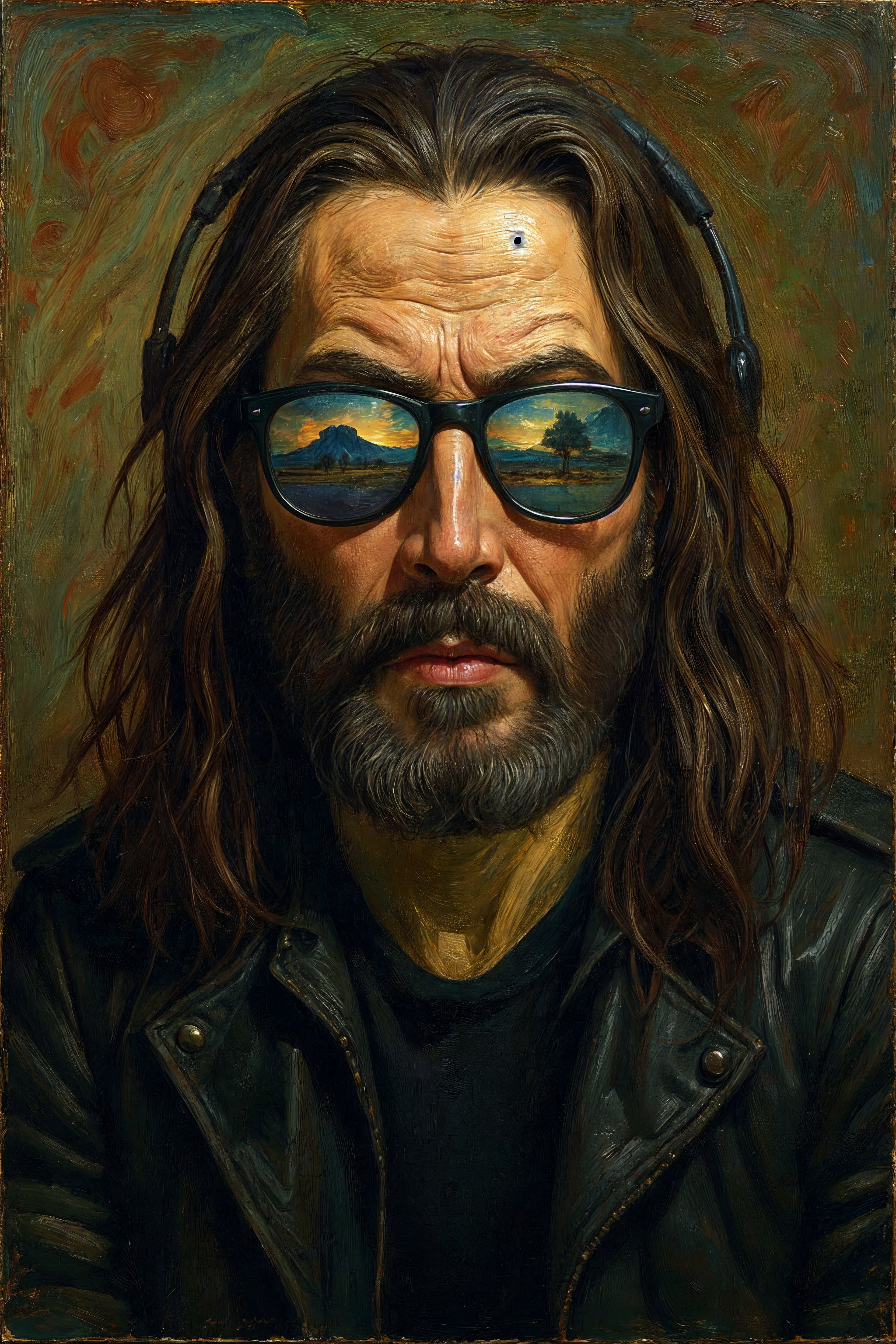 Man with Long Hair and Beard in Artistic Portrait