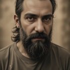 Portrait of a Serious Man with Dark Hair and Beard