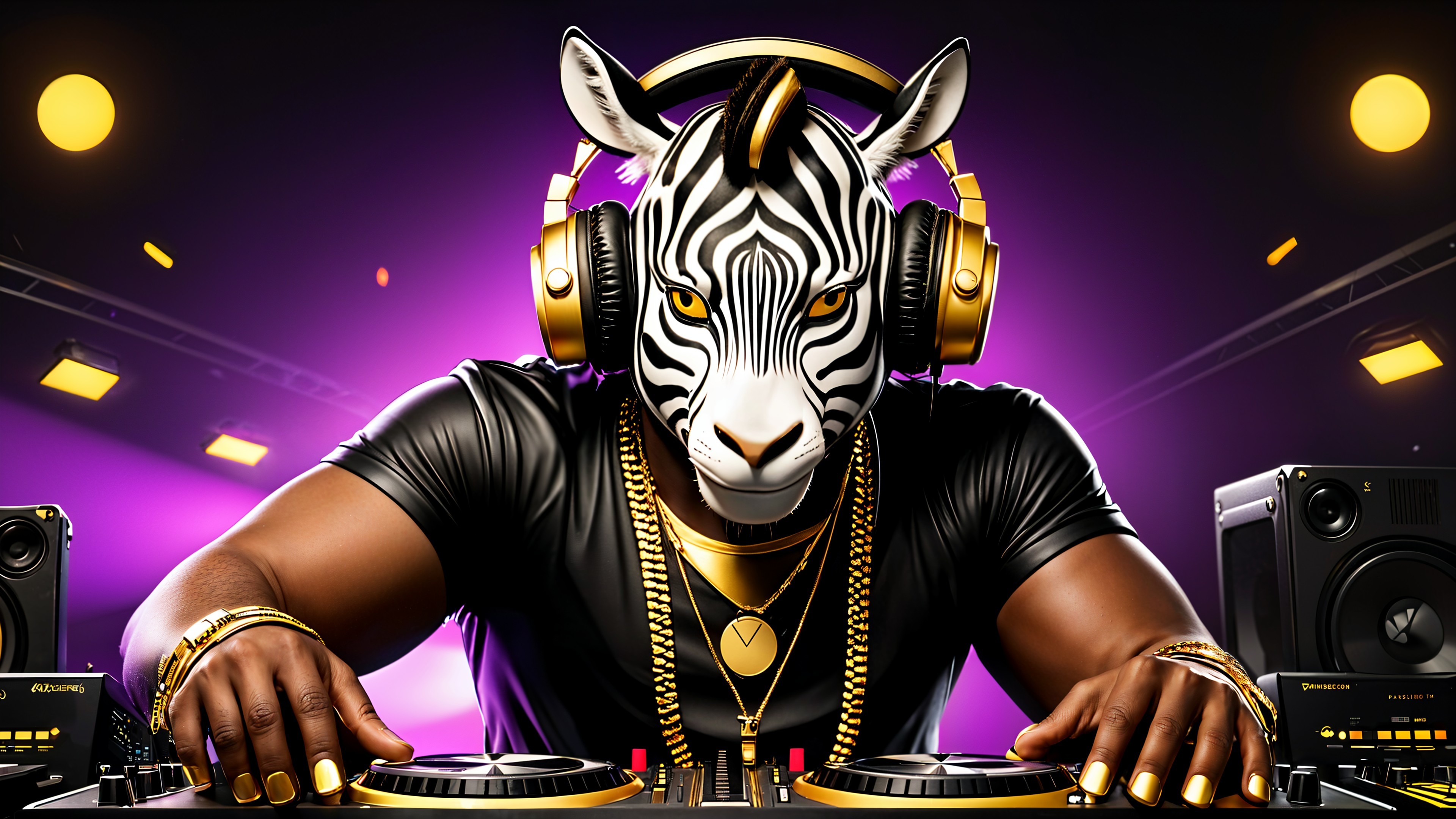 DJ in Zebra Mask Mixing Music at Vibrant Event