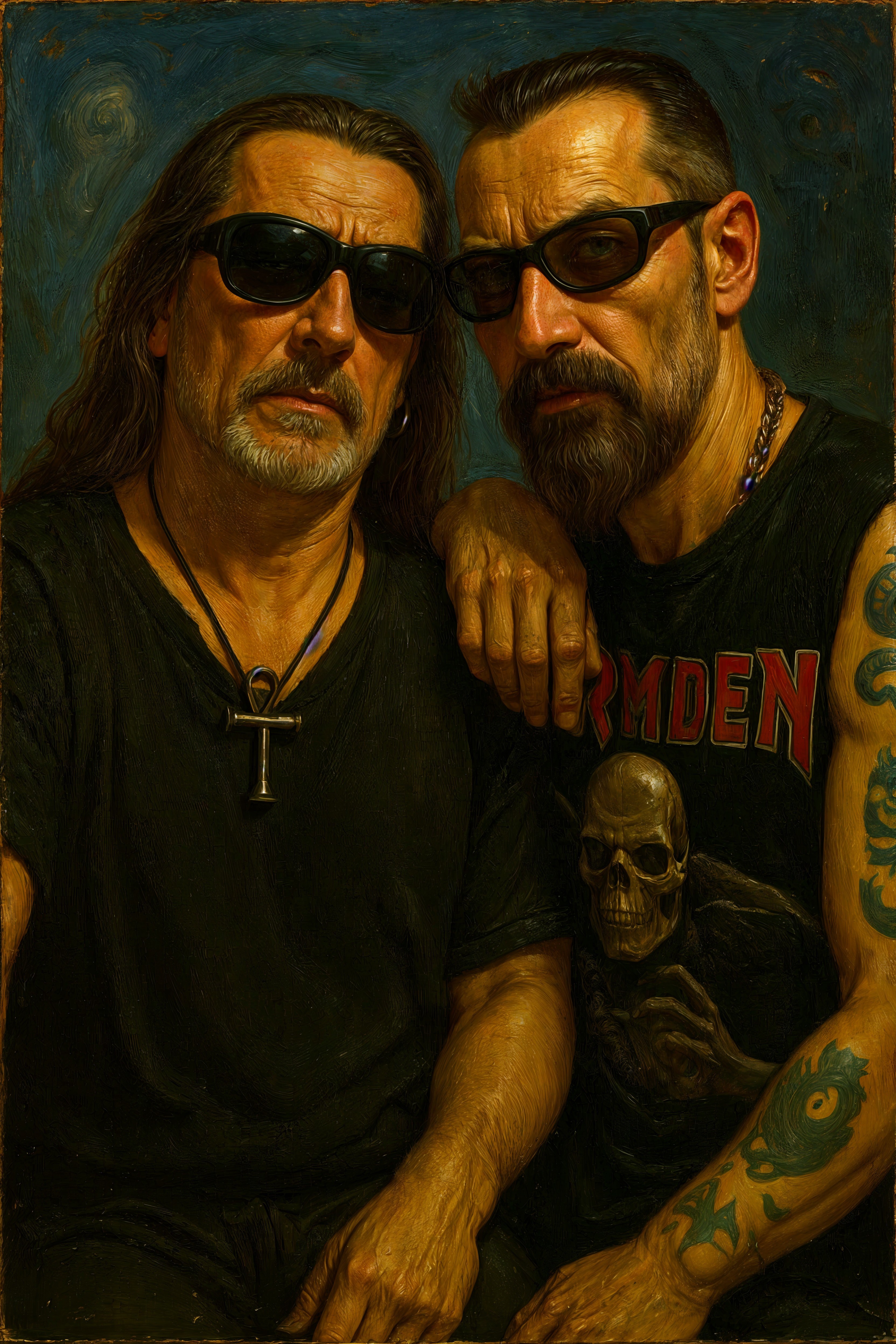 Two Men in Sunglasses with Edgy Style and Tattoos