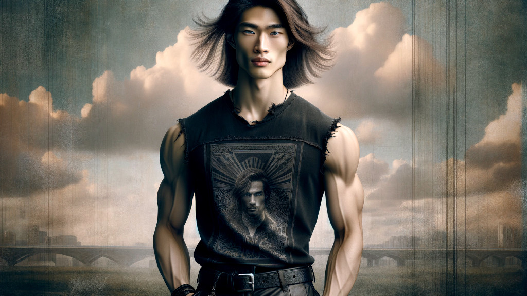 Muscular Young Man Against Dramatic Sky and Cityscape