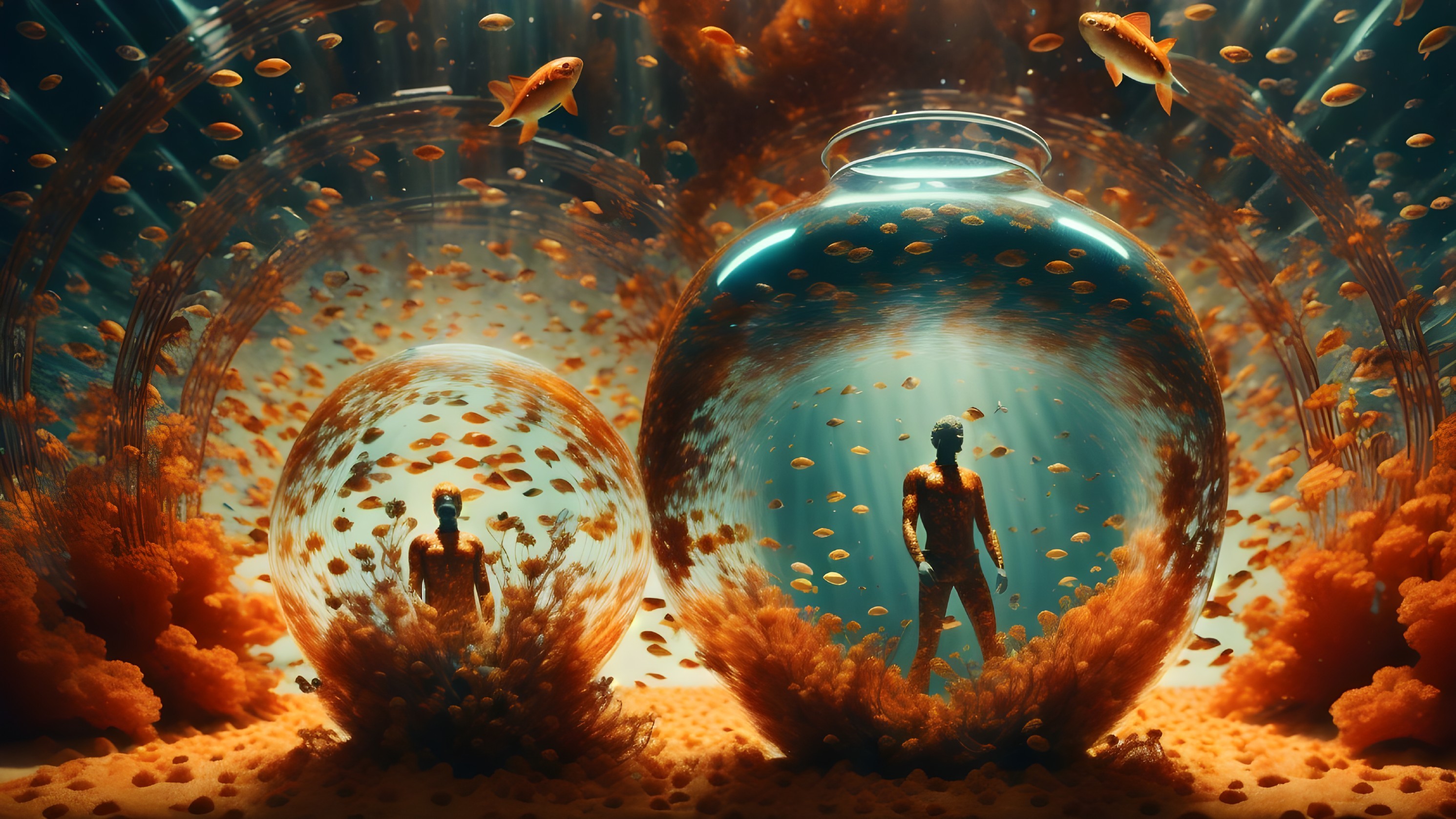 Transparent Glass Spheres in Colorful Underwater Scene