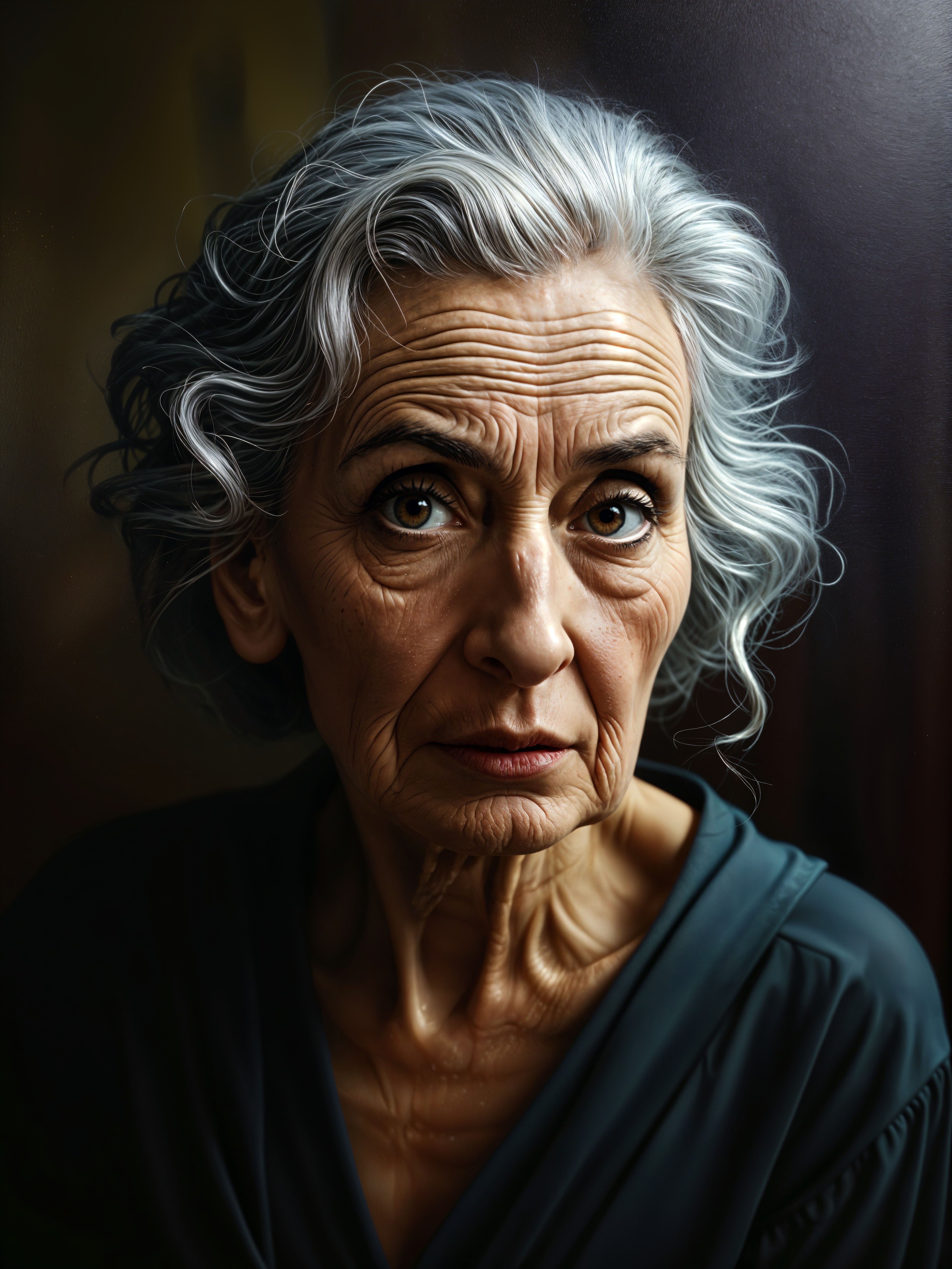 Close-Up Portrait of an Older Woman with Gray Hair