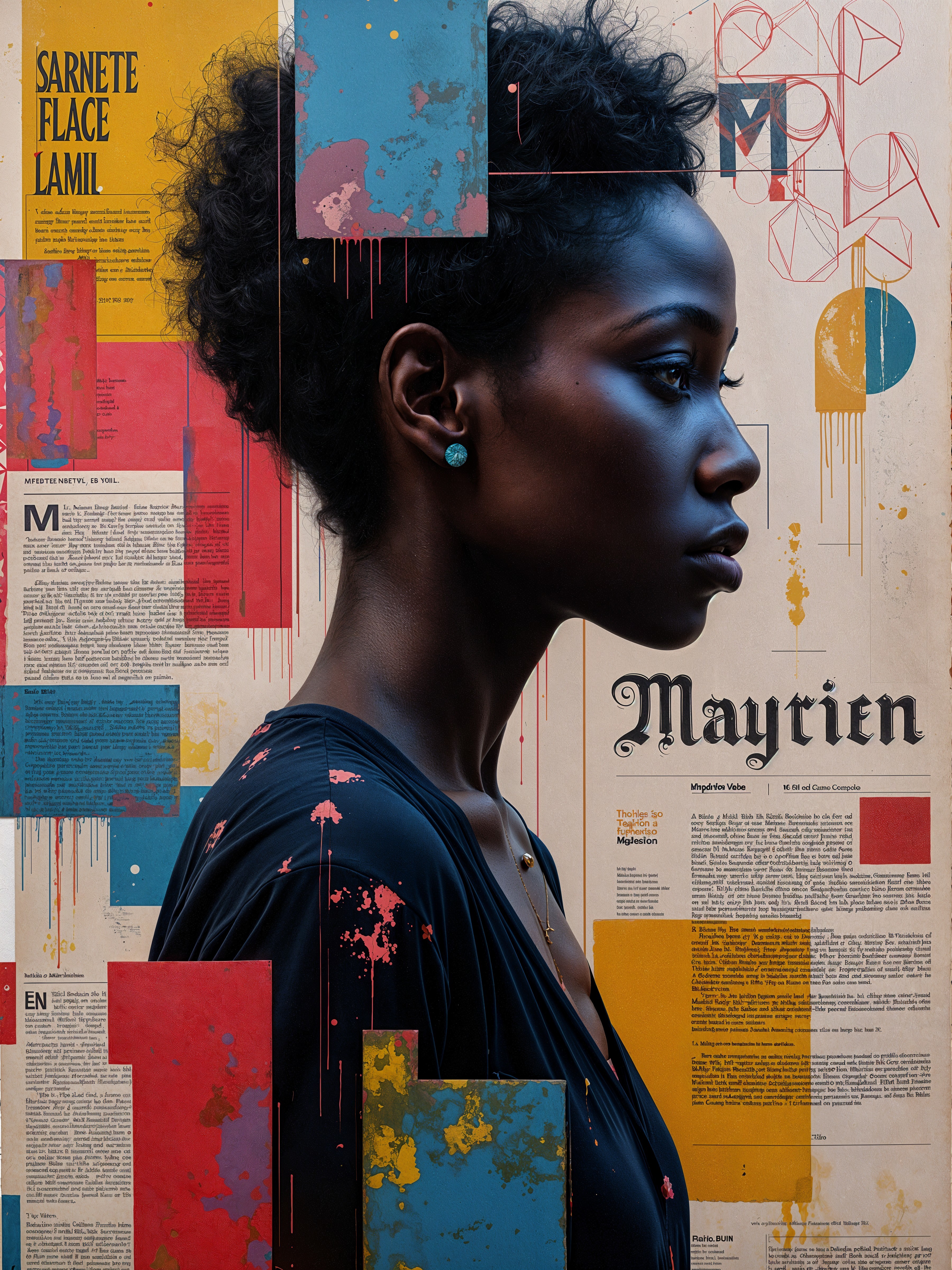 Profile Portrait of Young Woman with Abstract Background