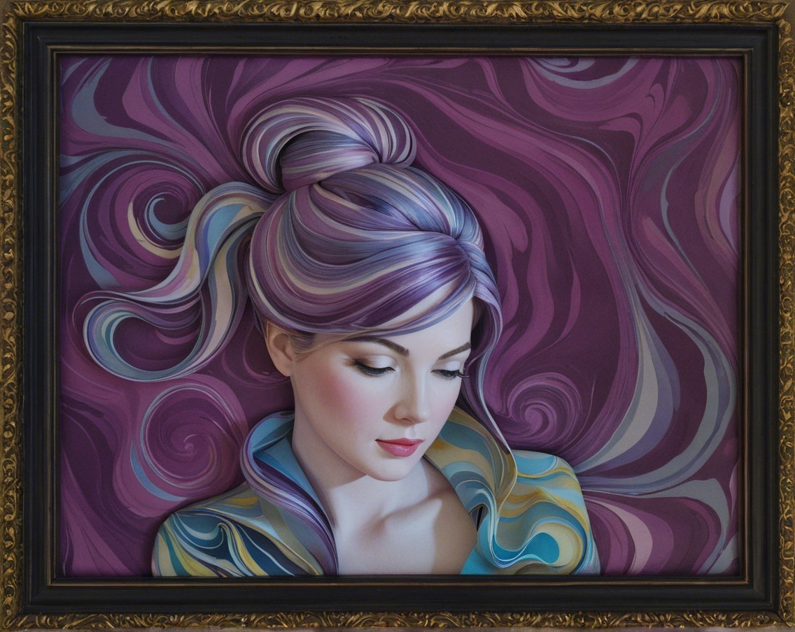 Serene Woman with Lavender Hair and Colorful Background
