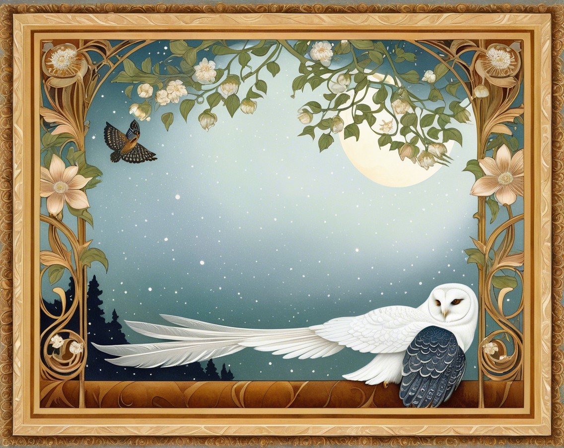 Serene White Owl Amid Blossoms and Moonlit Night