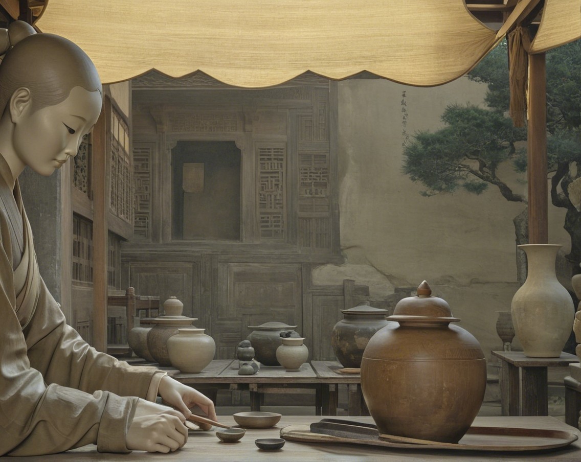 Lifelike Figure of Woman Pottery in Rustic Workshop