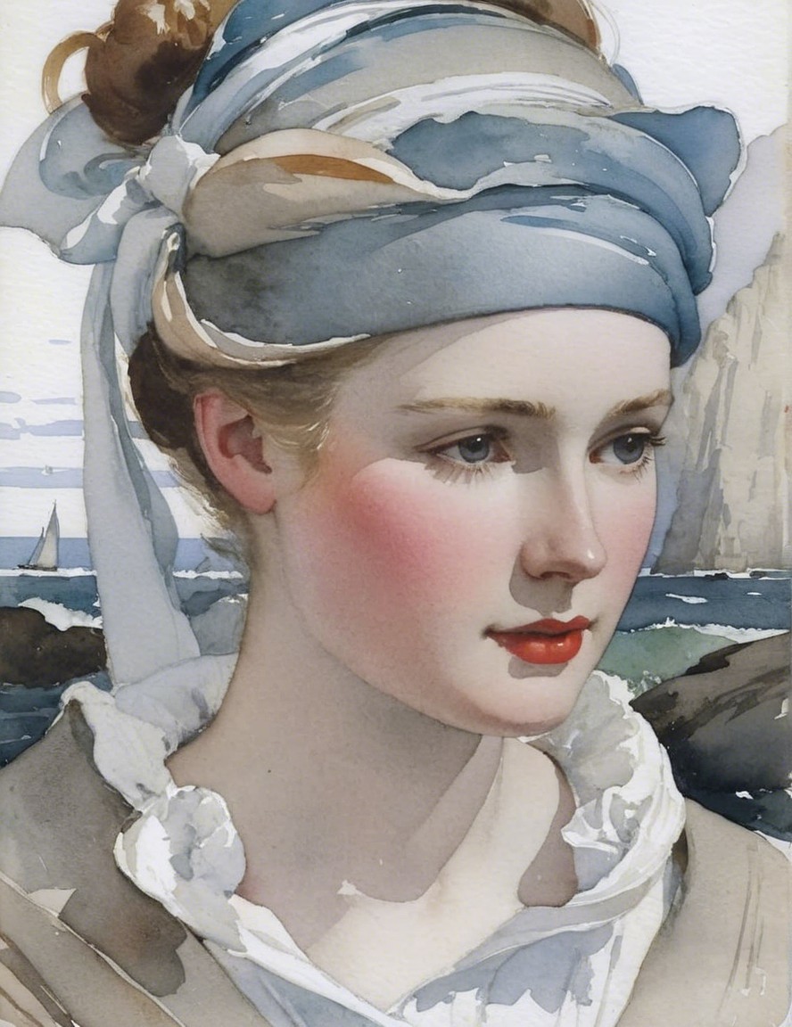 Portrait of a Young Woman in a Coastal Landscape
