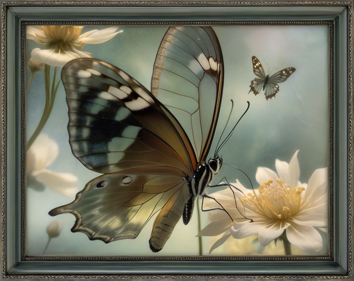 Large butterfly on white flower with smaller butterfly