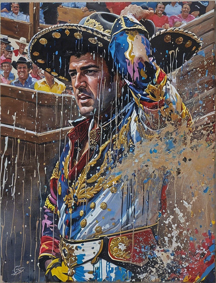 Man in Colorful Traditional Outfit in Bullfighting Arena