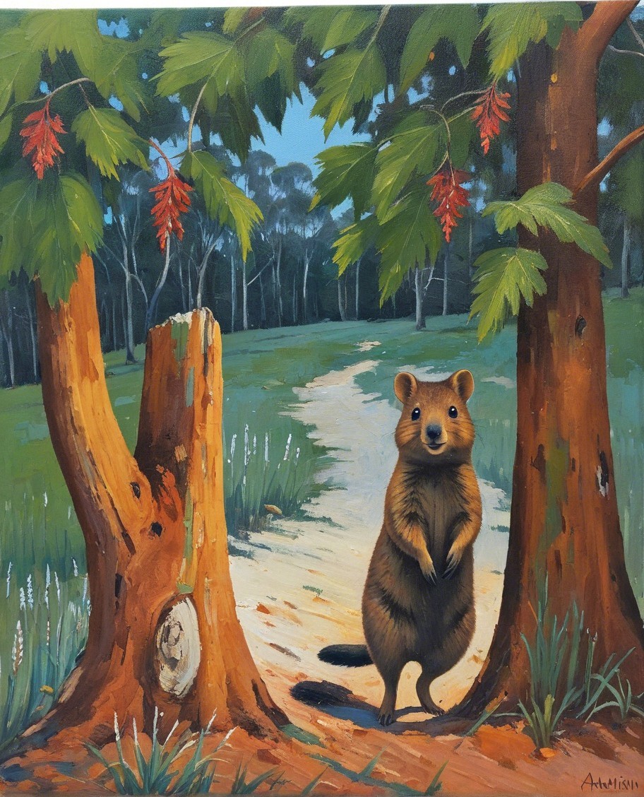 Cheerful Quokka in a Tranquil Forest Landscape