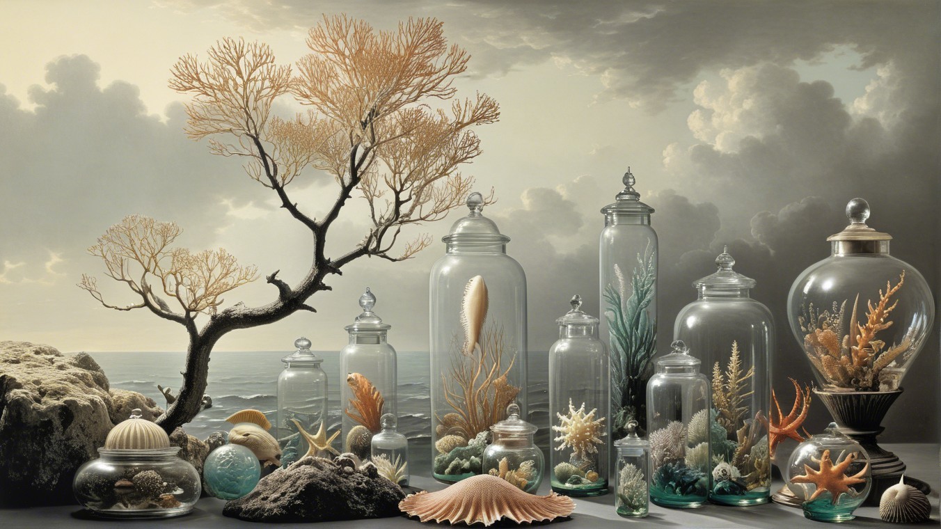 Still Life with Glass Jars and Marine Life Elements