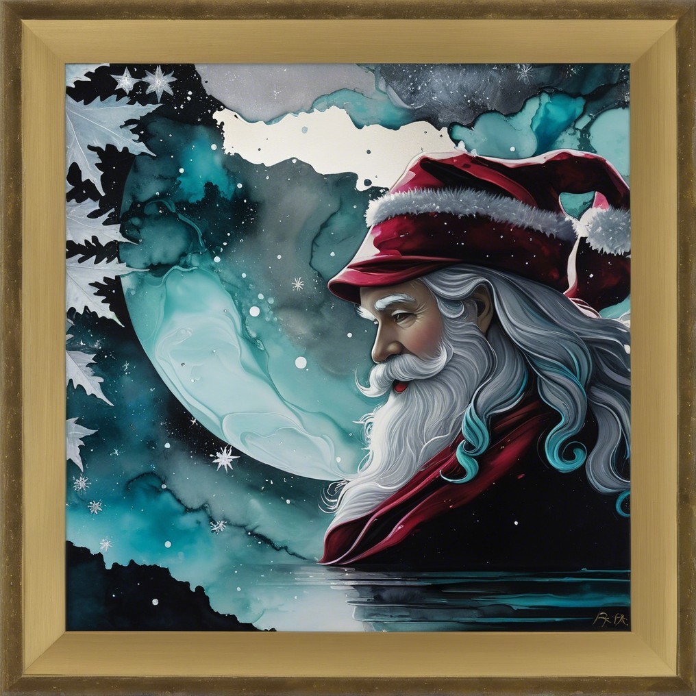 Digital Painting of Santa Claus Against a Full Moon