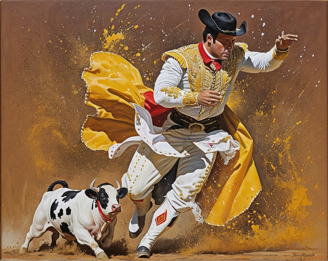 Bullfighter in Traditional Attire in Arena Action Scene