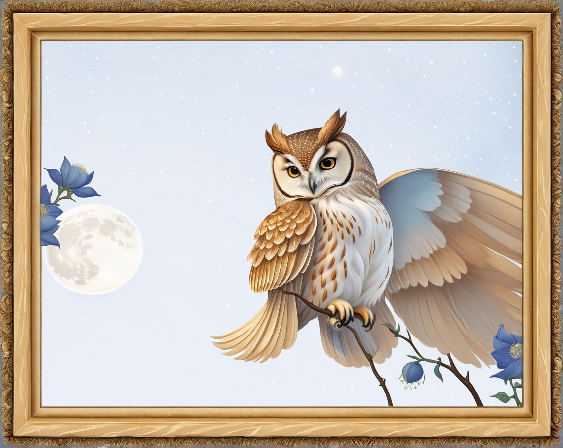 Illustration of an owl in a serene night setting