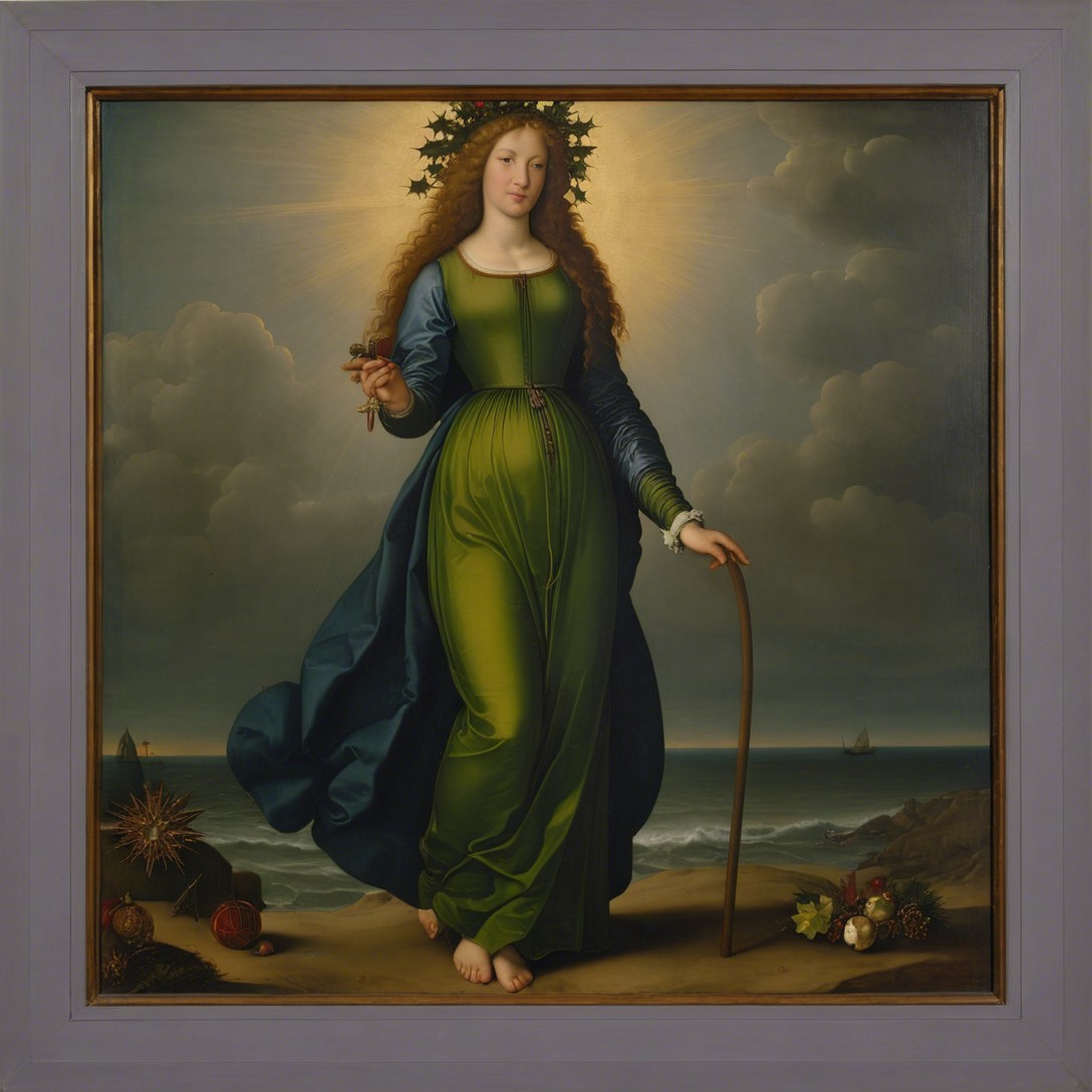 Classical Painting of Woman in Green and Blue Gown