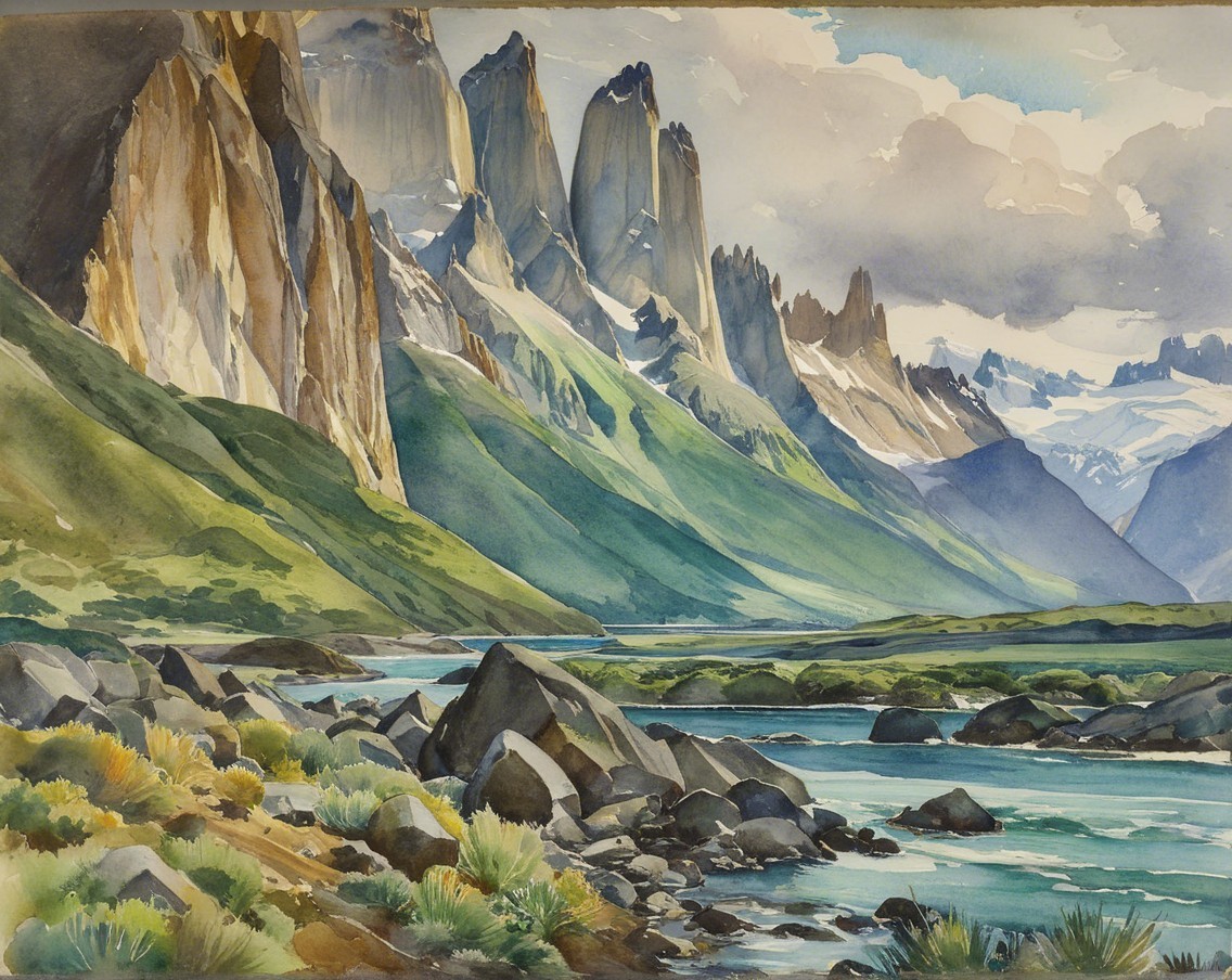 Majestic Landscape of Mountains and Serene River