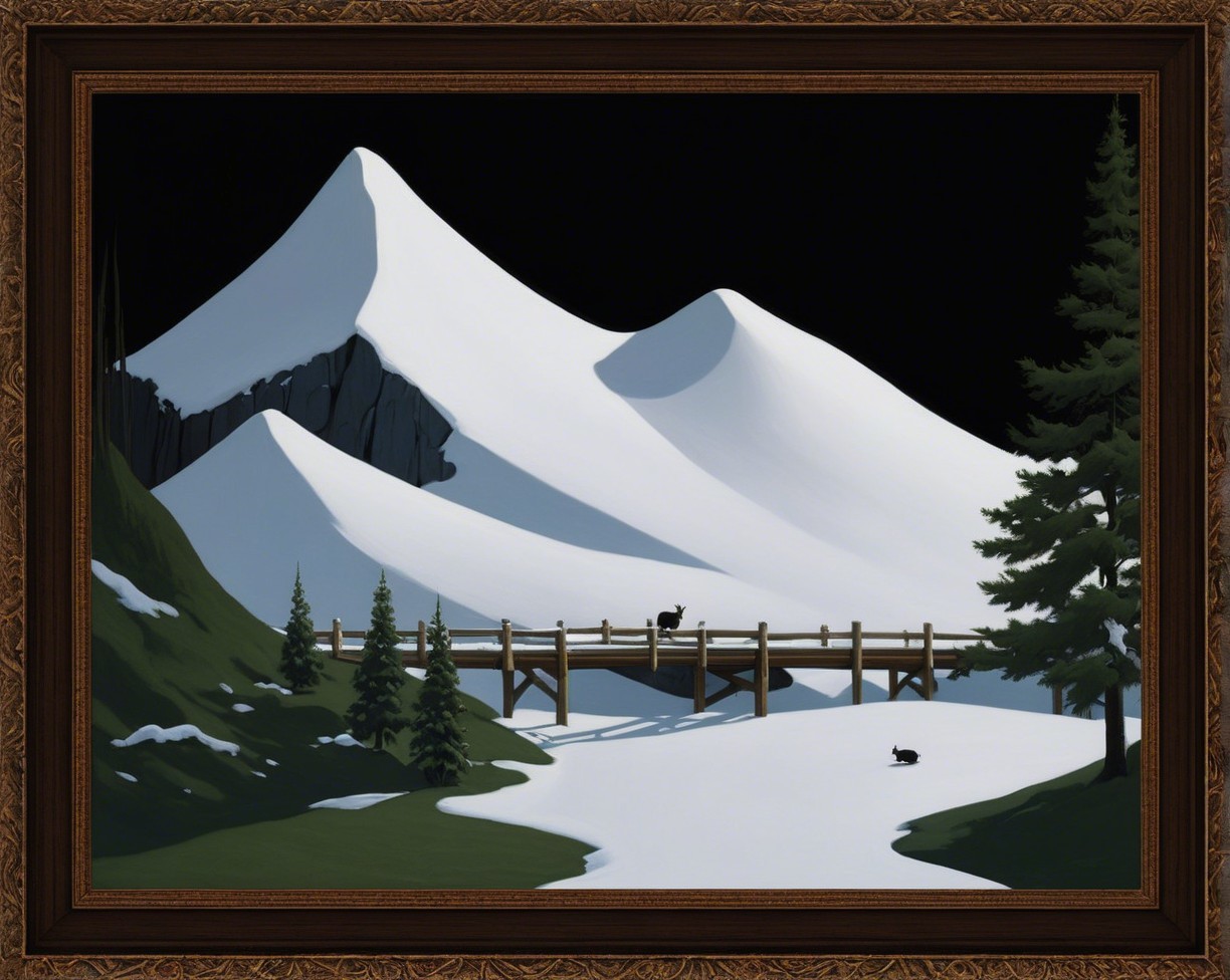 Snow-Covered Mountains and Wooden Bridge Landscape