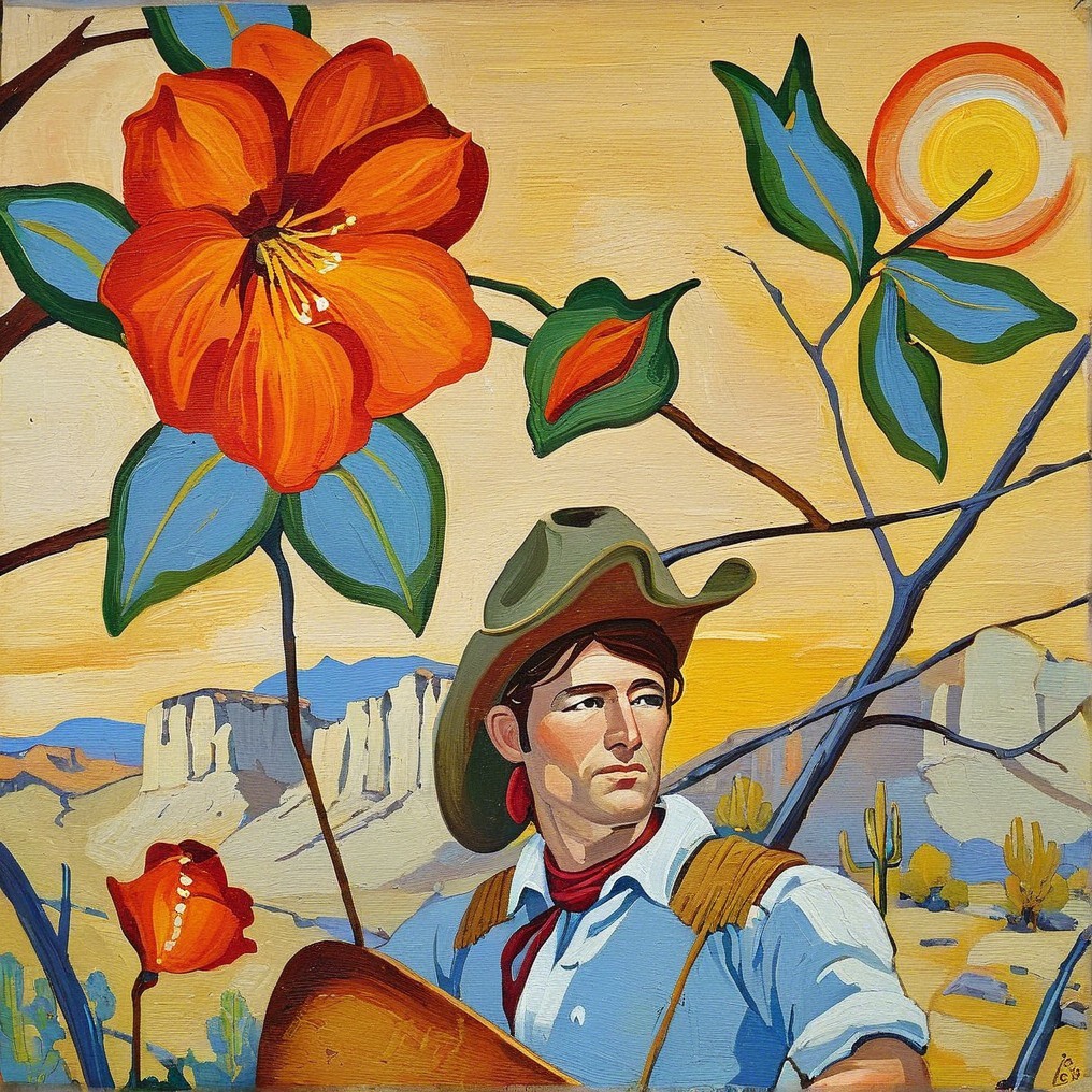 Vibrant Painting of a Young Man in a Desert Landscape