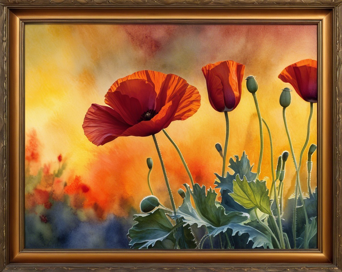 Close-Up of Red Poppies on Abstract Warm Background