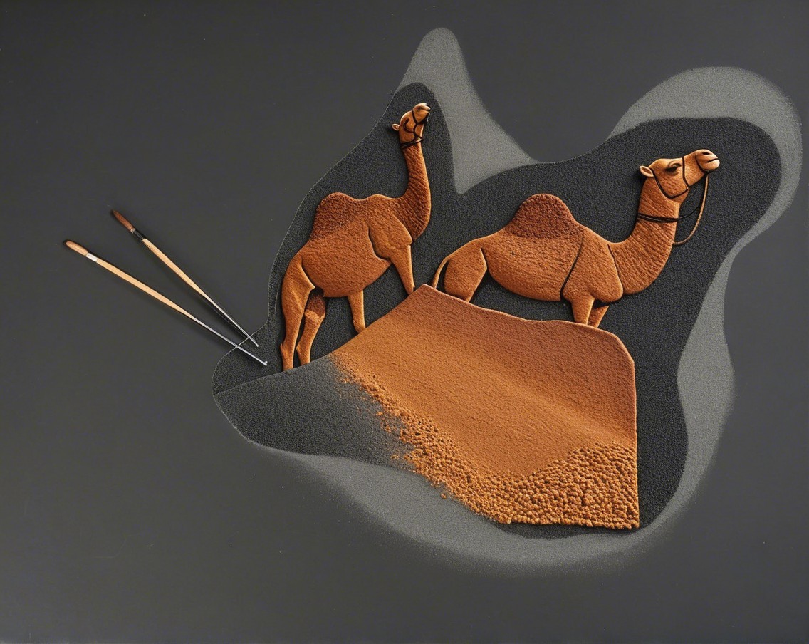 Intricate Sand and Clay Camels on Dark Background