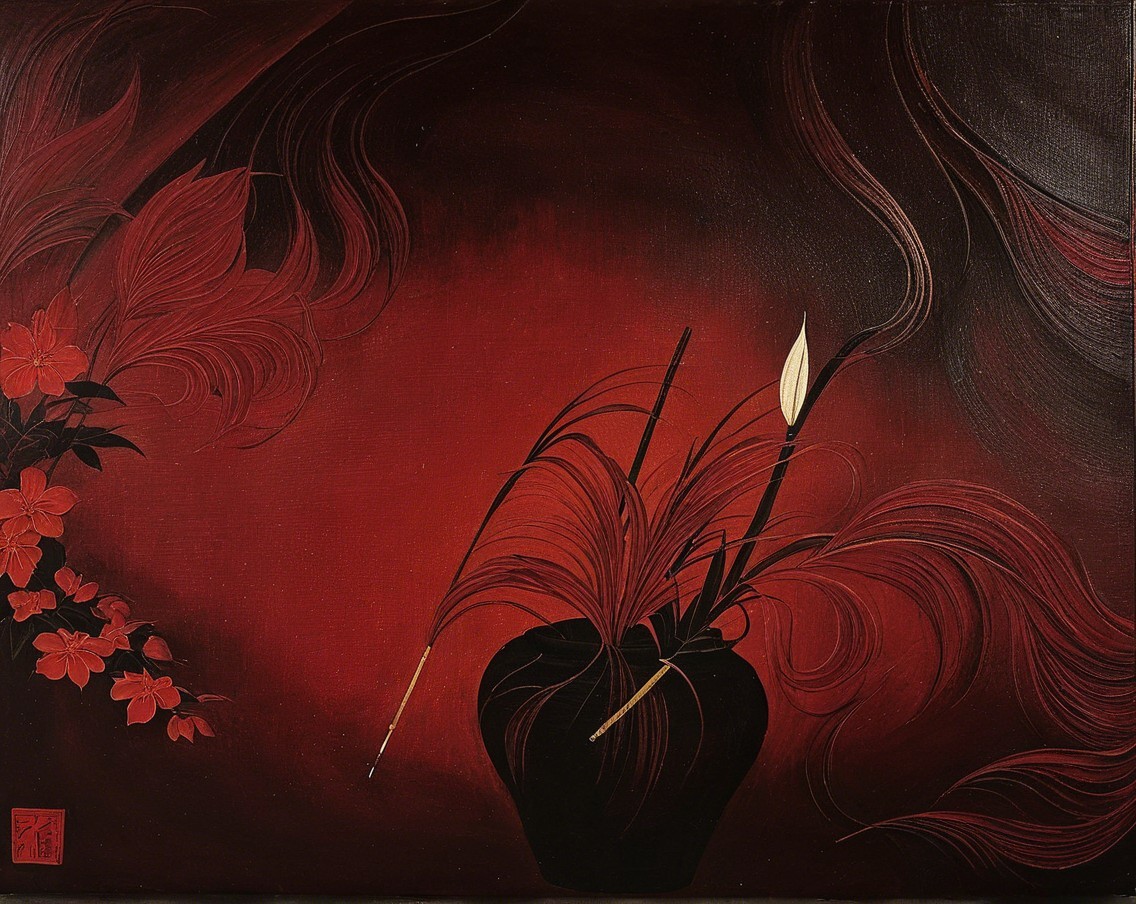 Abstract Floral Composition in Red and Black