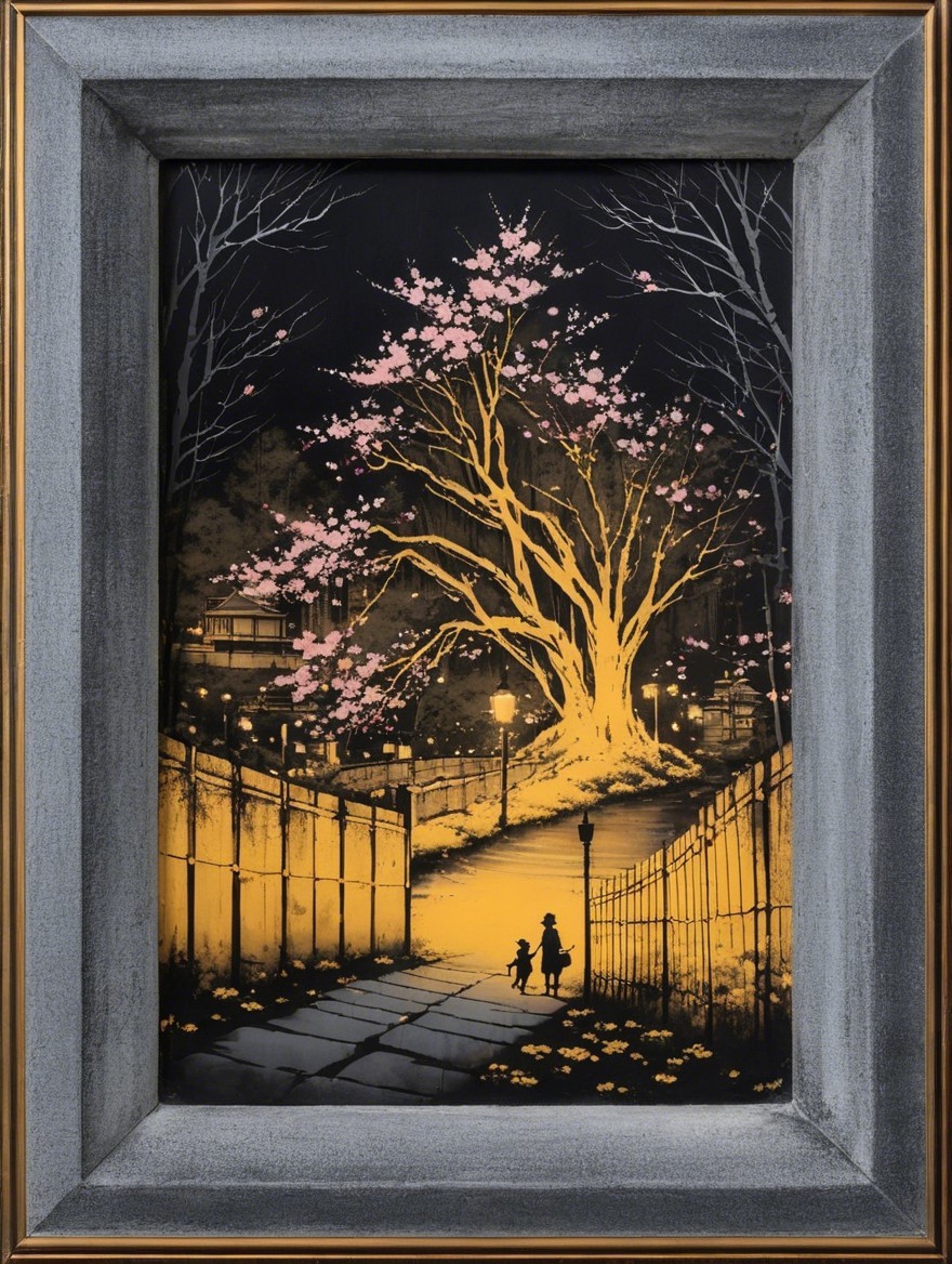 Serene evening scene with tree and silhouetted figures