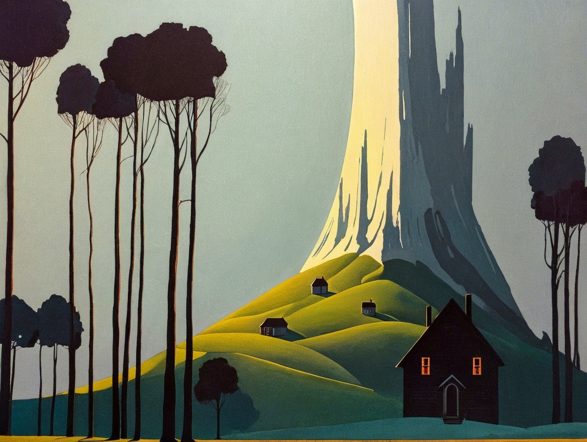 Vibrant Landscape with Abstract Mountain and Hills