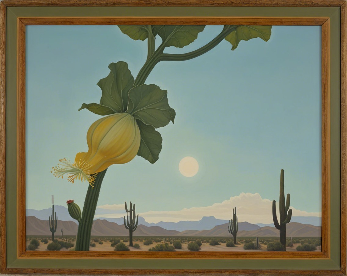 Surreal Landscape with Yellow Squash Flower and Desert