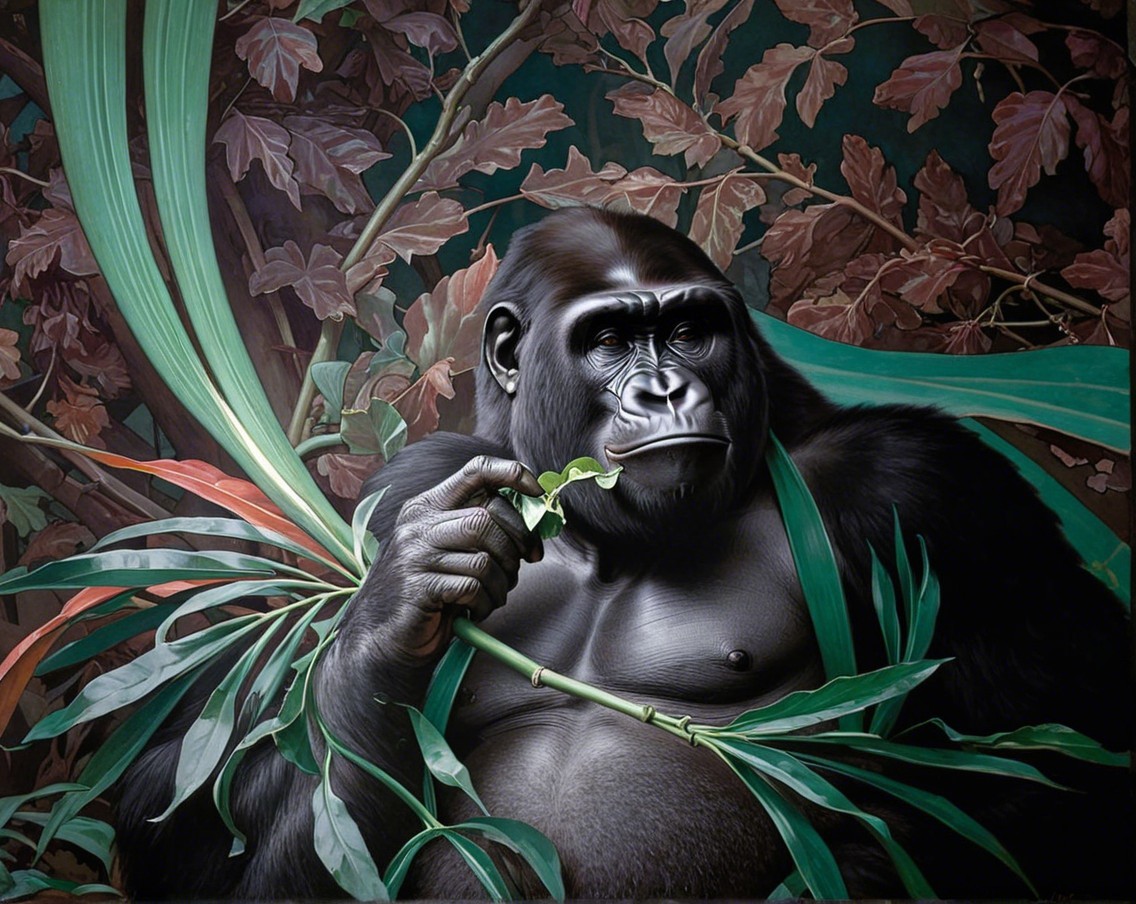 Realistic Gorilla Surrounded by Lush Foliage